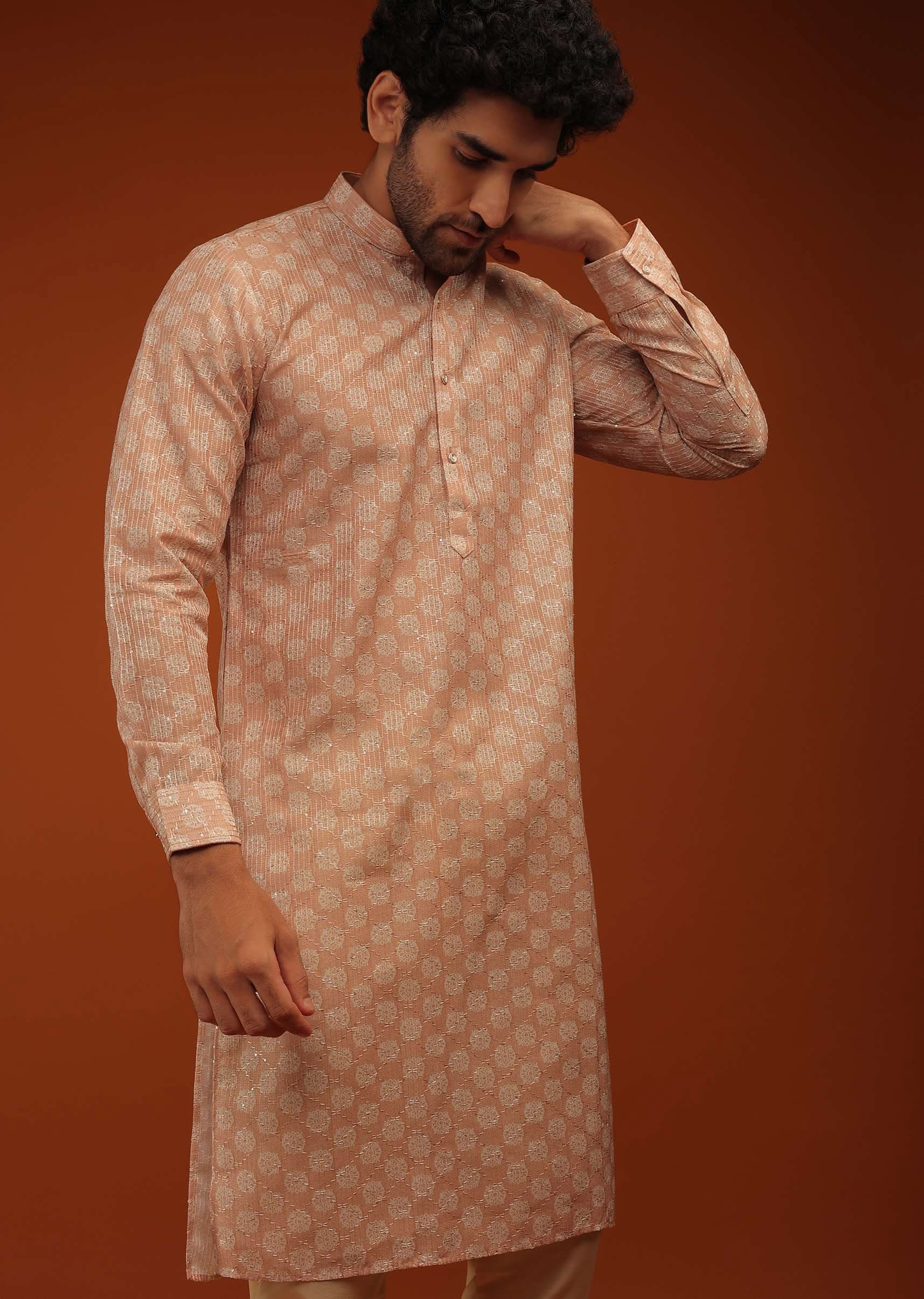 Coral Sand Floral Motifs Print Kurta - Image 5