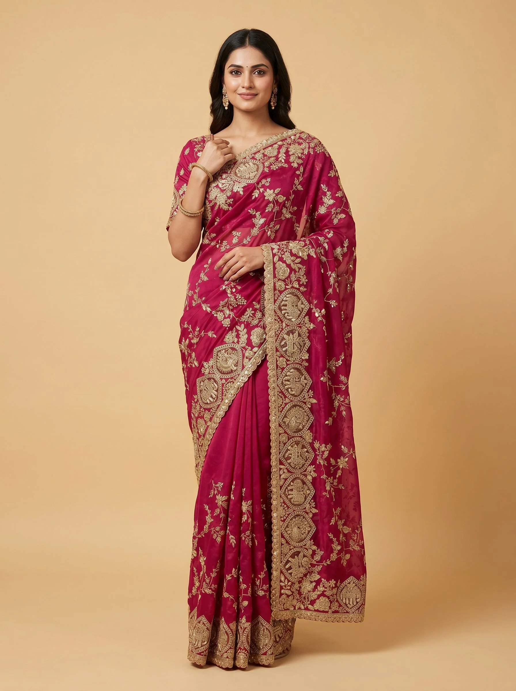 Coral Soft Radiance Embroidered Saree