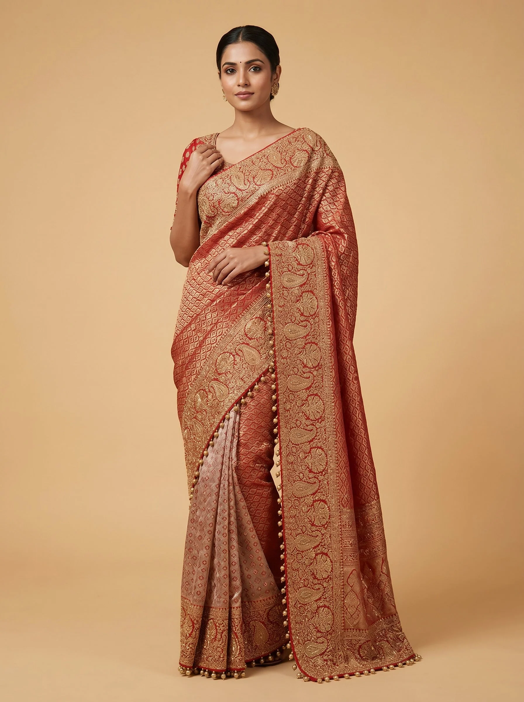 Coral Warm Bloom Embroidered Saree