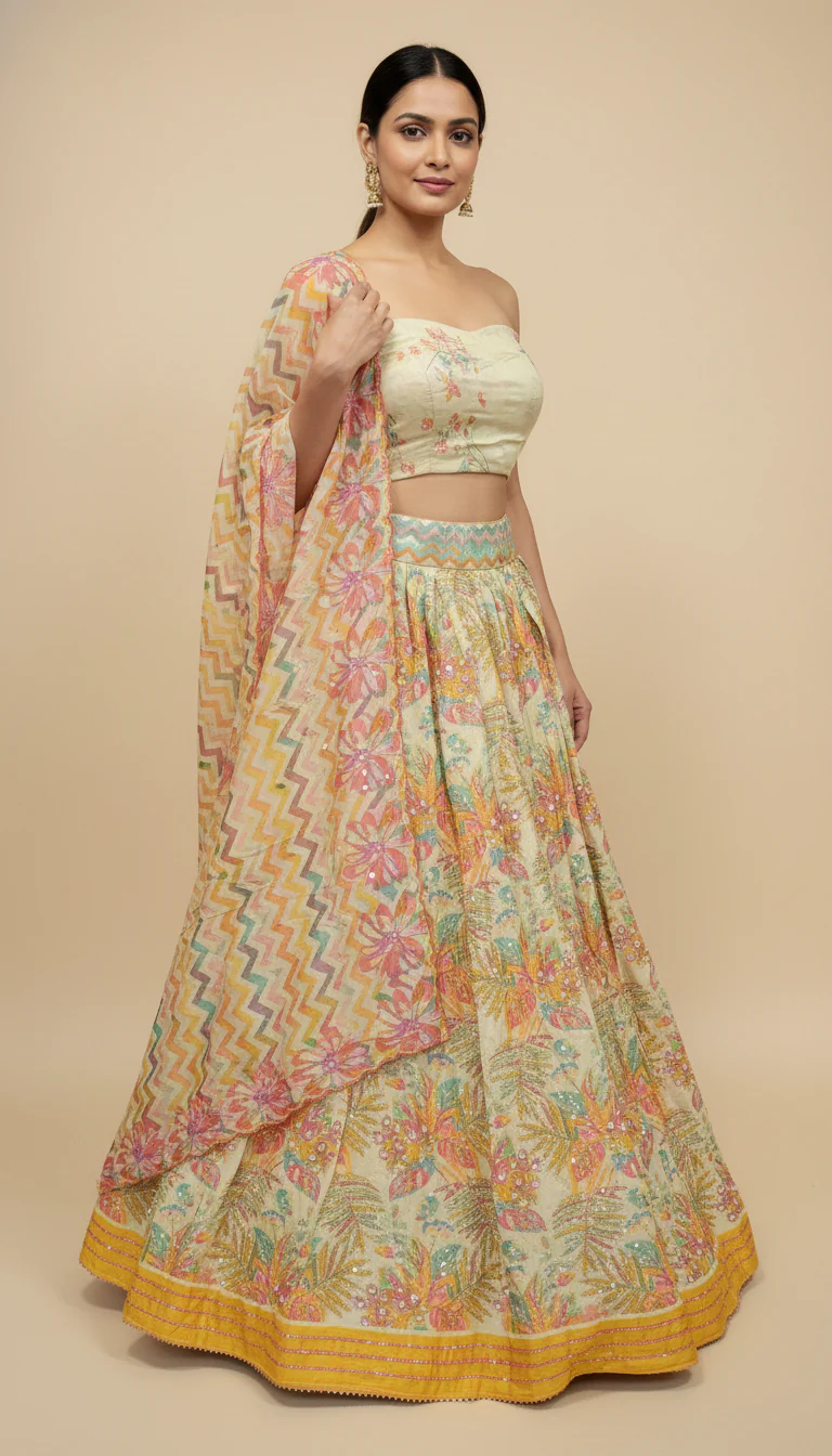 Cream Classic Bridesmaid Lehenga - Image 2