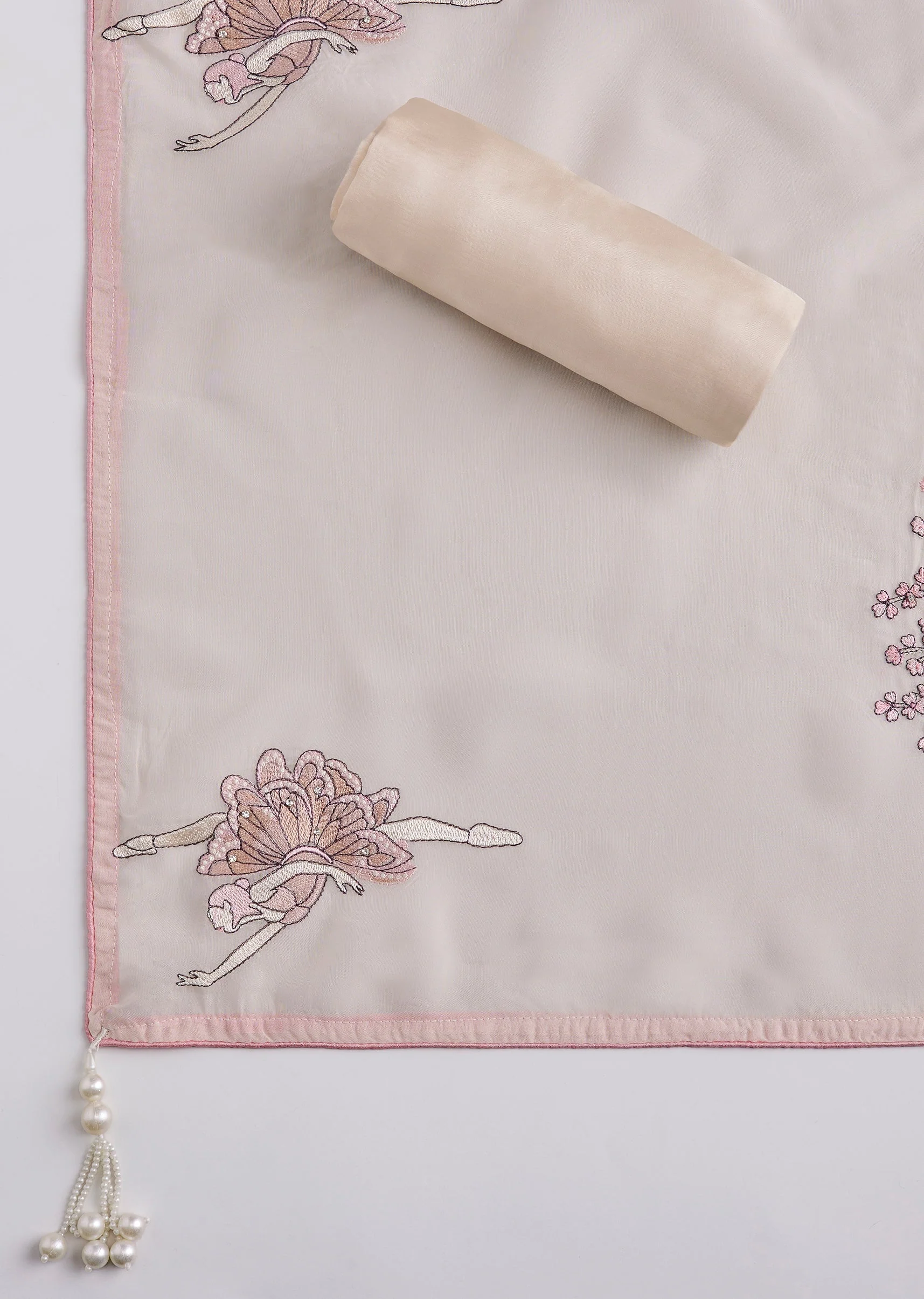 Cream Cotton Embroidered Unstitched Suit Set With Dupatta - Image 4