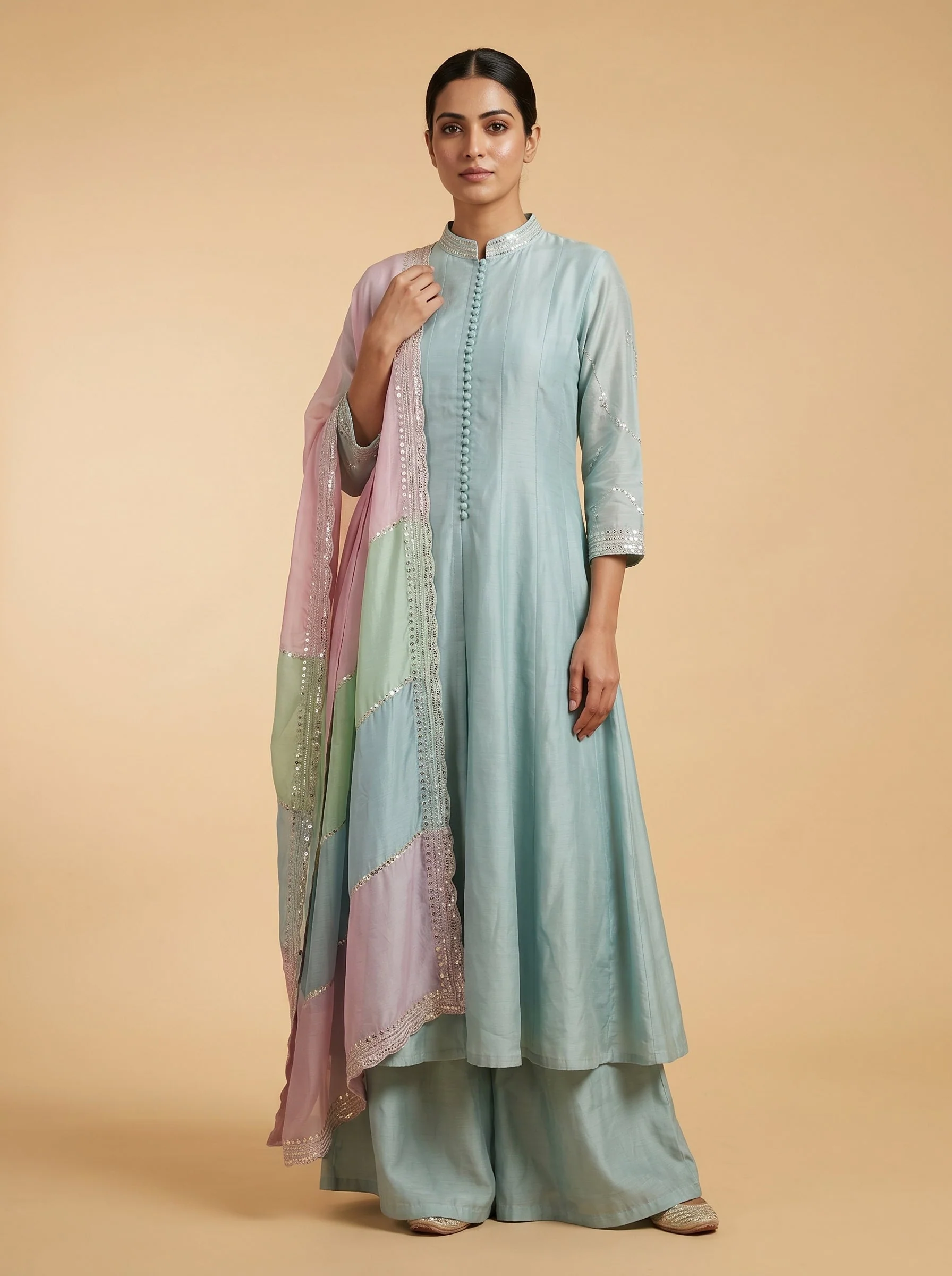 Cream Ethnic Anarkali Suit