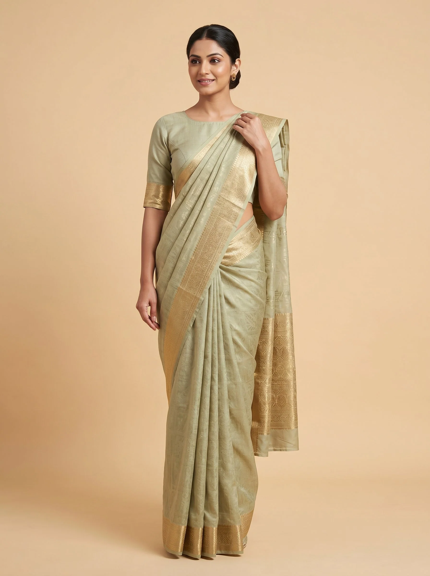 Cream Gentle Grain Handloom Saree