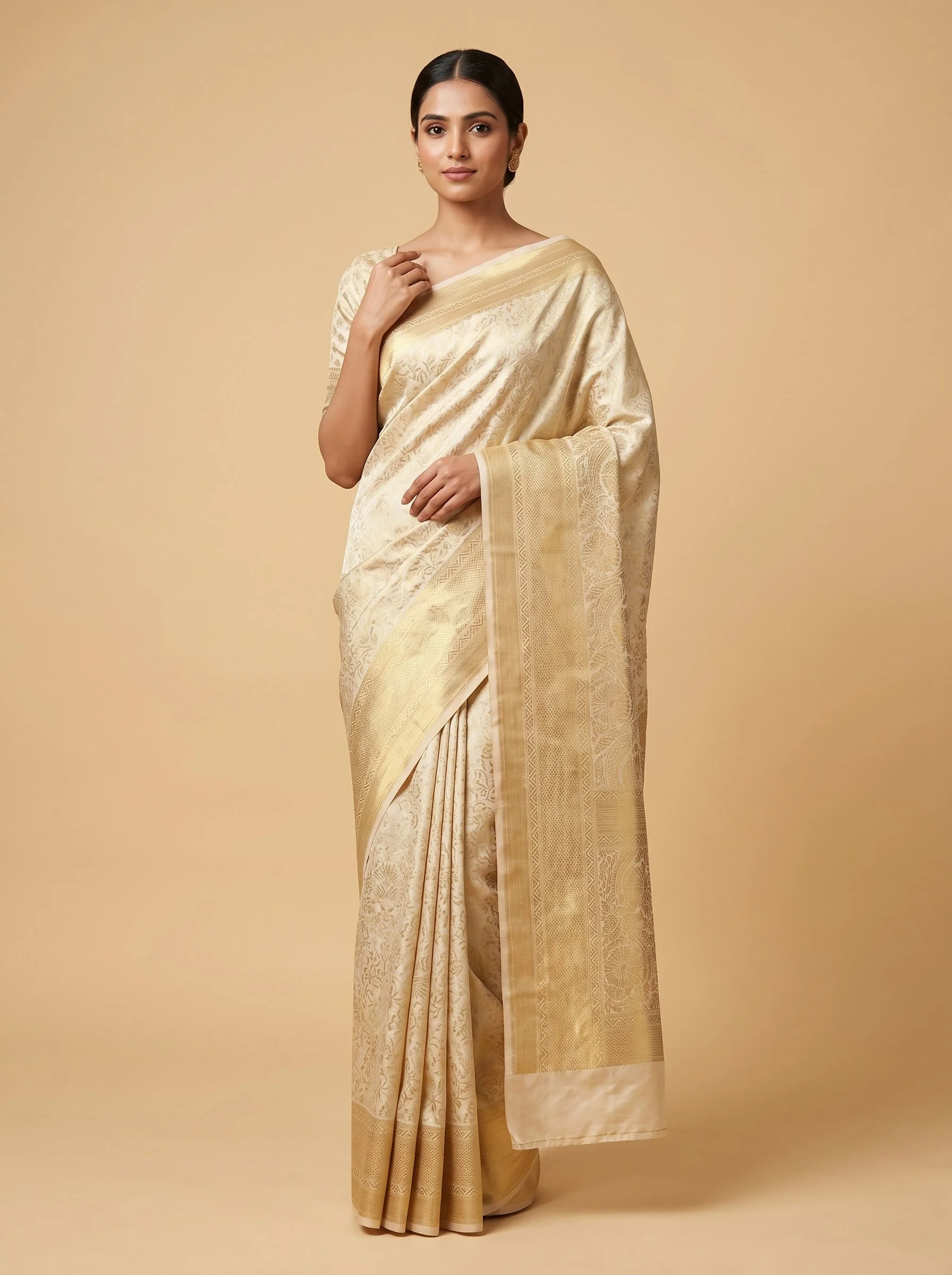 Cream Ivory Handloom Saree