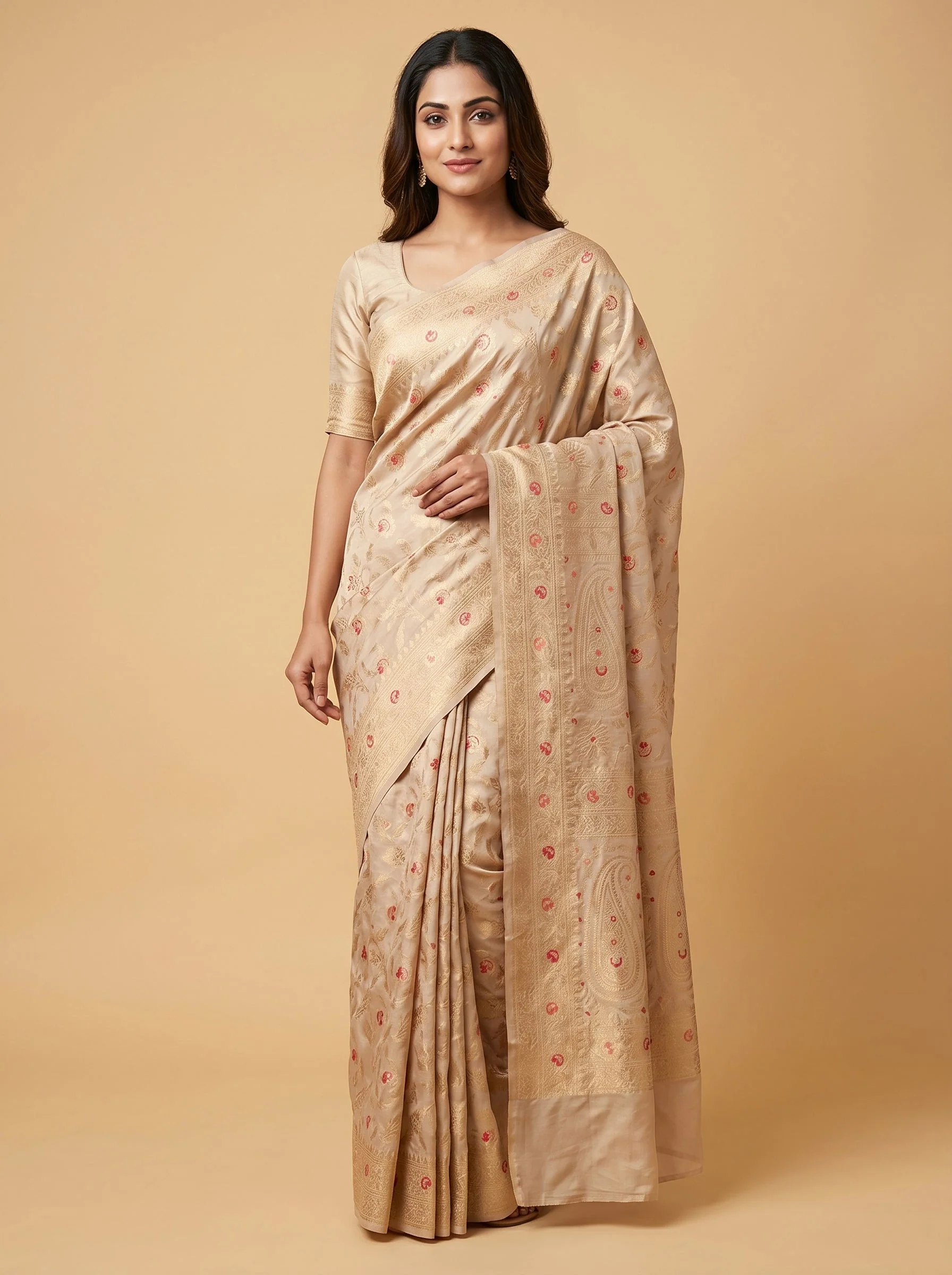 Cream Light Finish Handloom Saree
