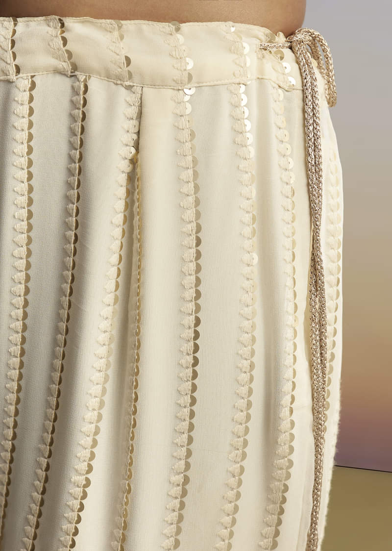 Cream Lucknowi Sharara Set With Tissue Dupatta - Image 5
