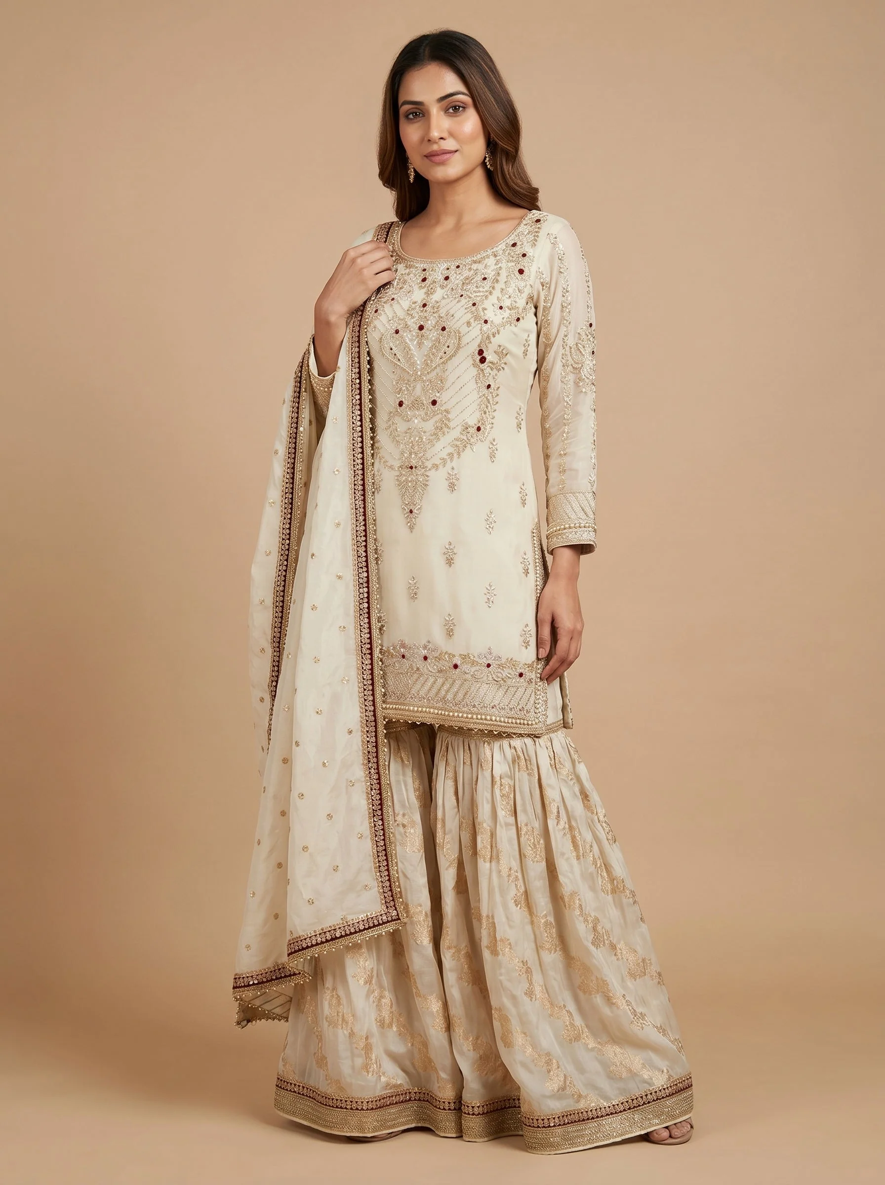 Cream Mist Sharara Set