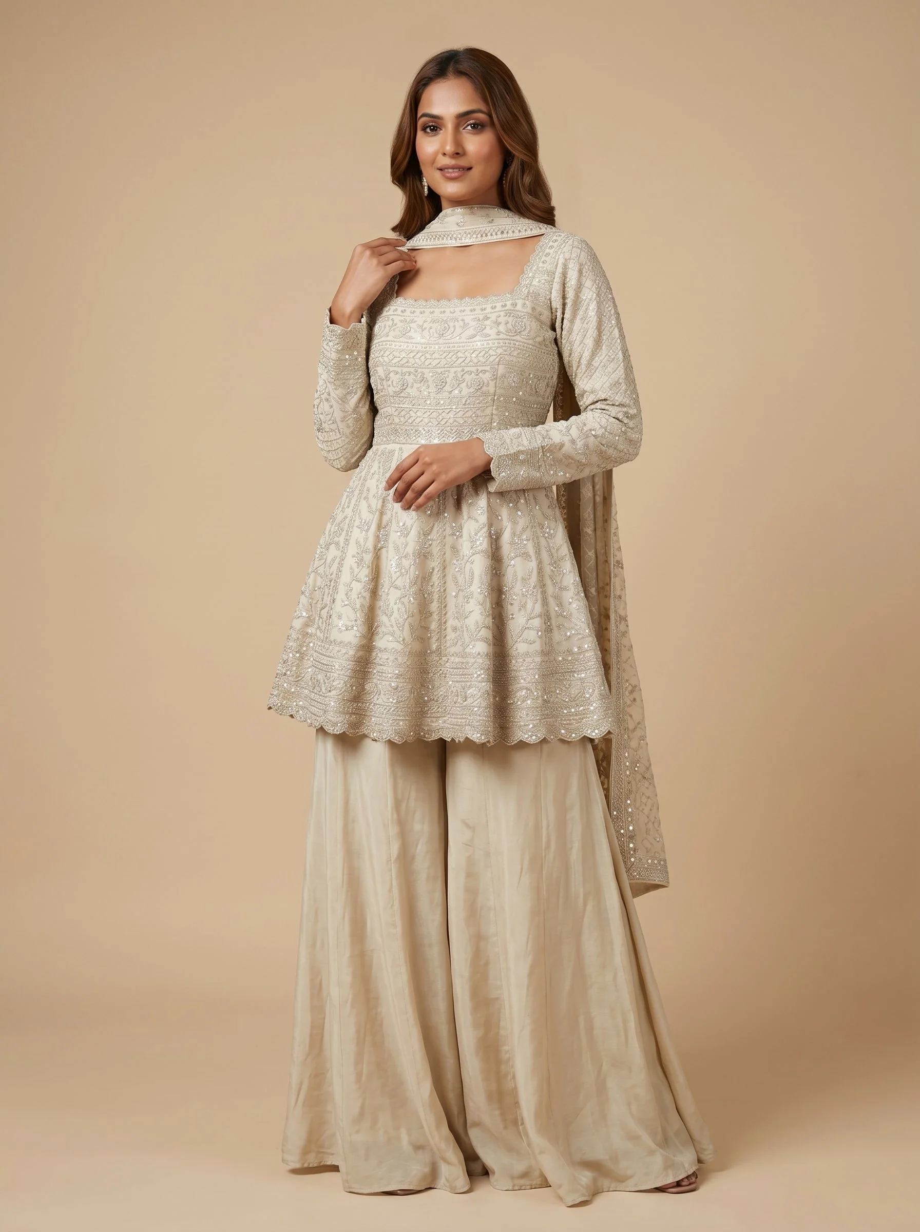 Cream Pearl Anarkali