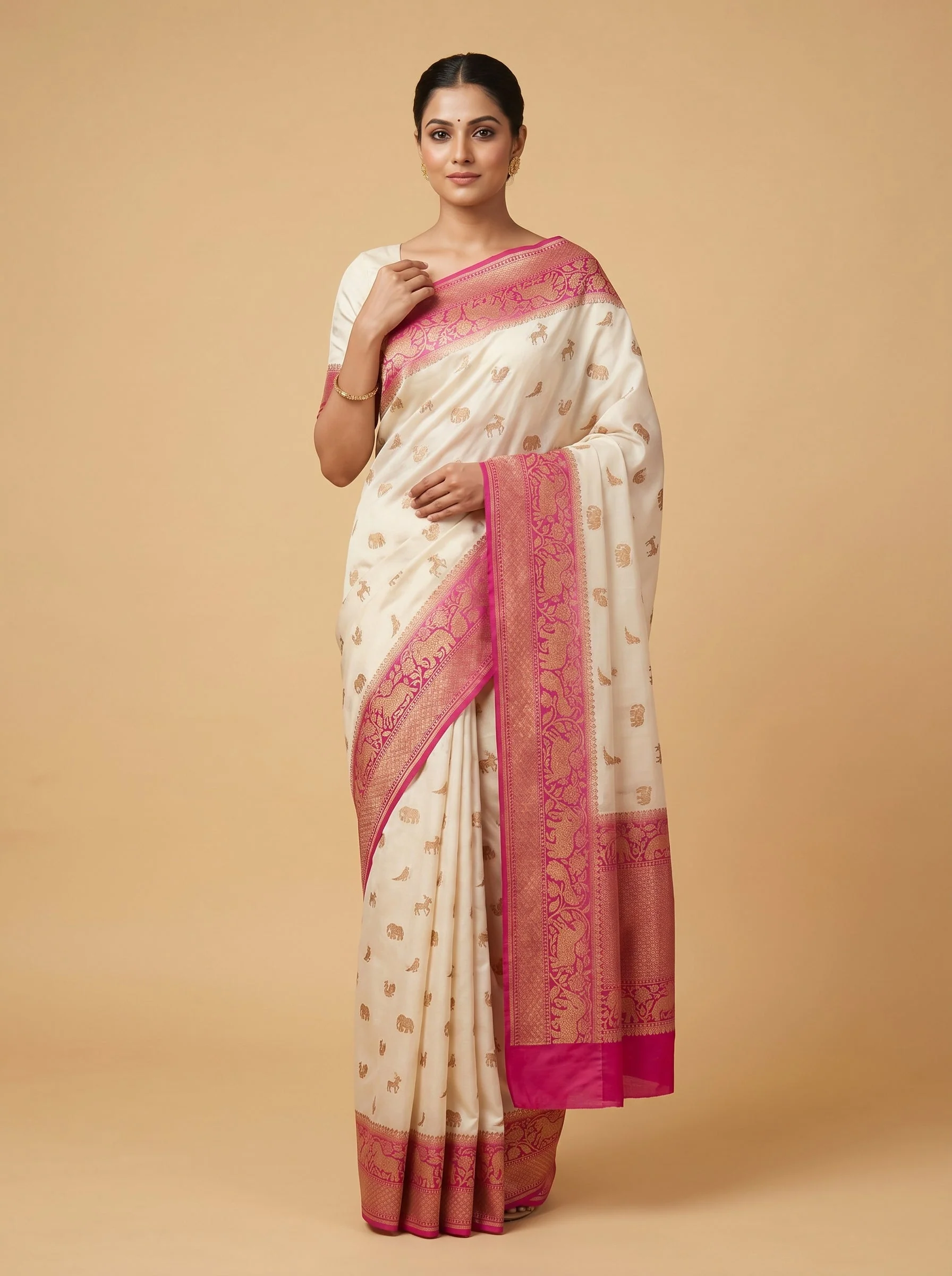 Cream Pink Harmony Saree