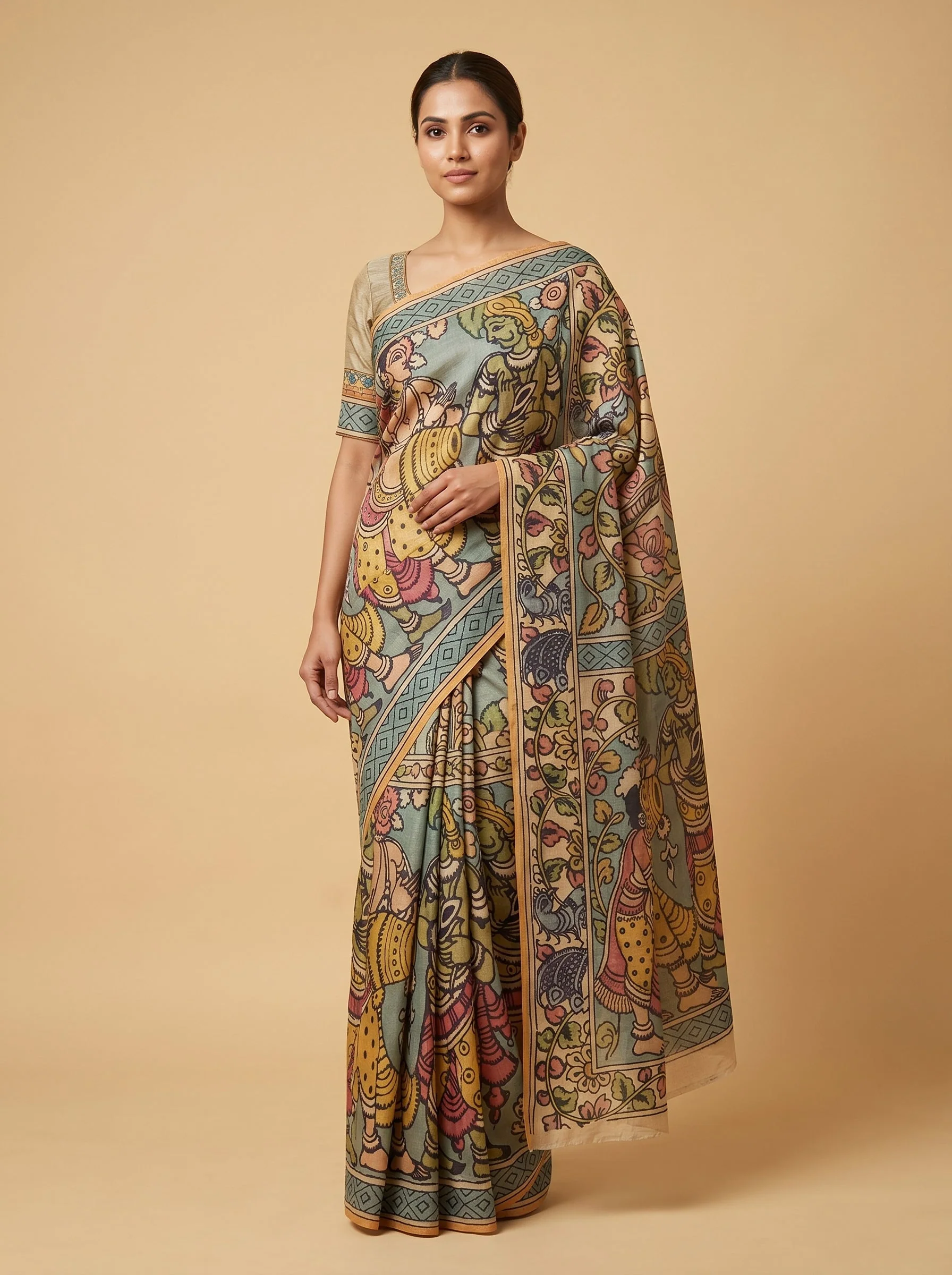 Cream Polished-Sheen Handloom Saree