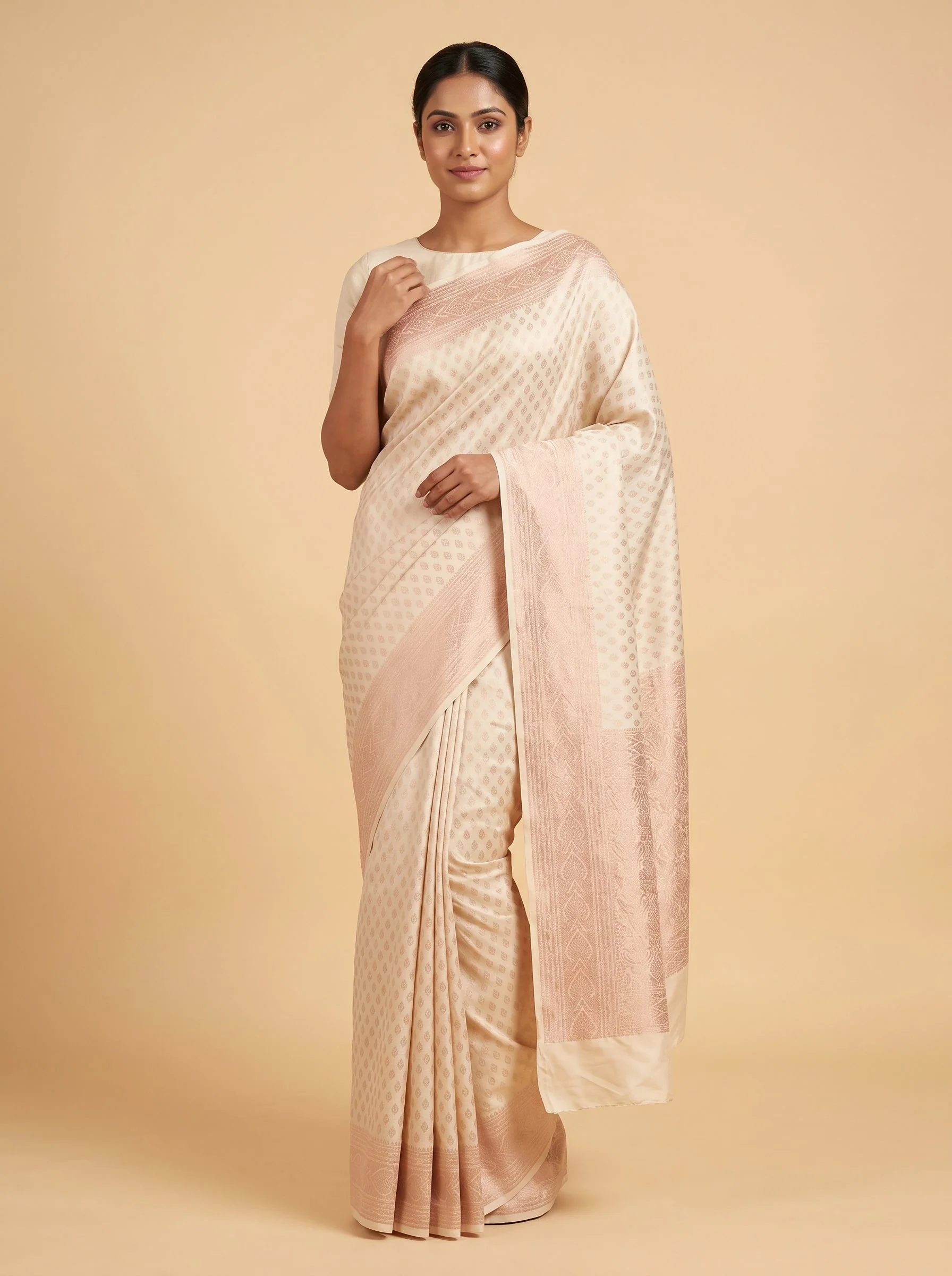 Cream Pure Canvas Handloom Saree