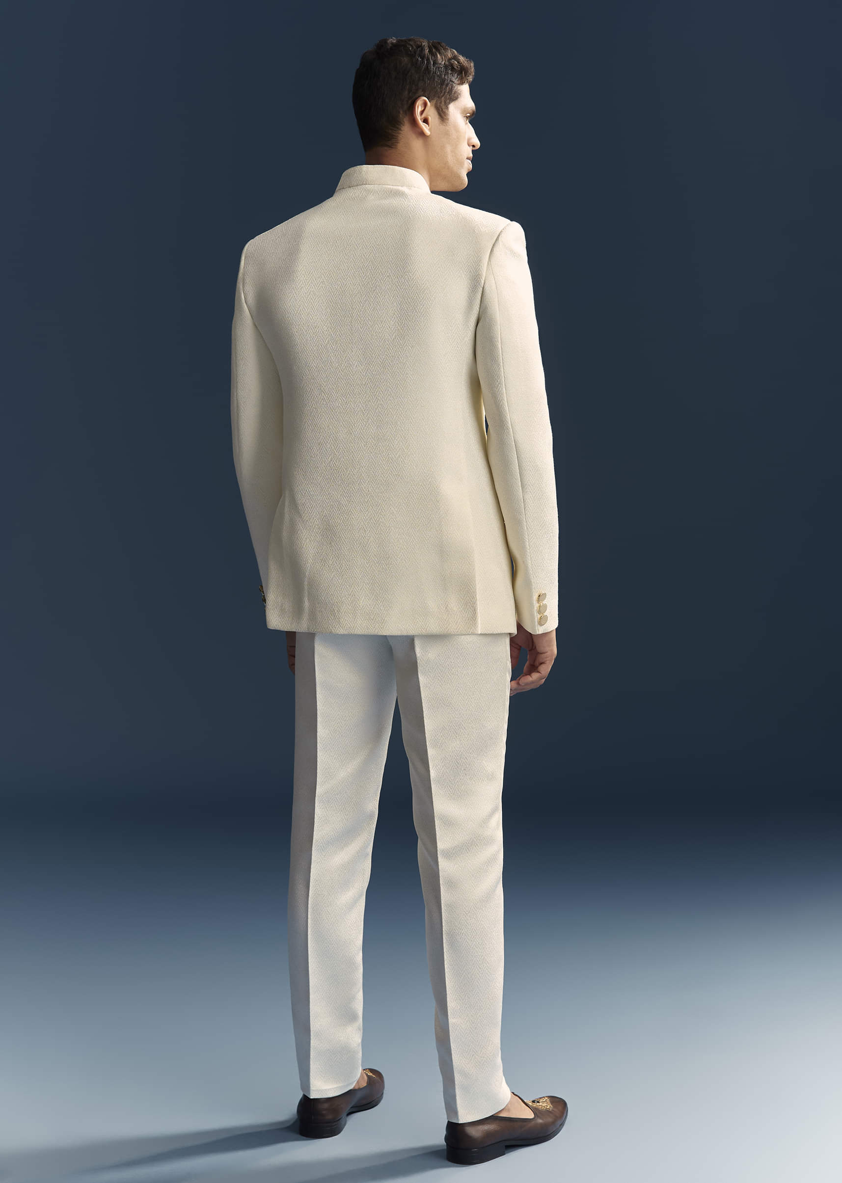 Cream Silk Jodhpuri Suit For Men With Heavy Hand Embroidery - Image 3