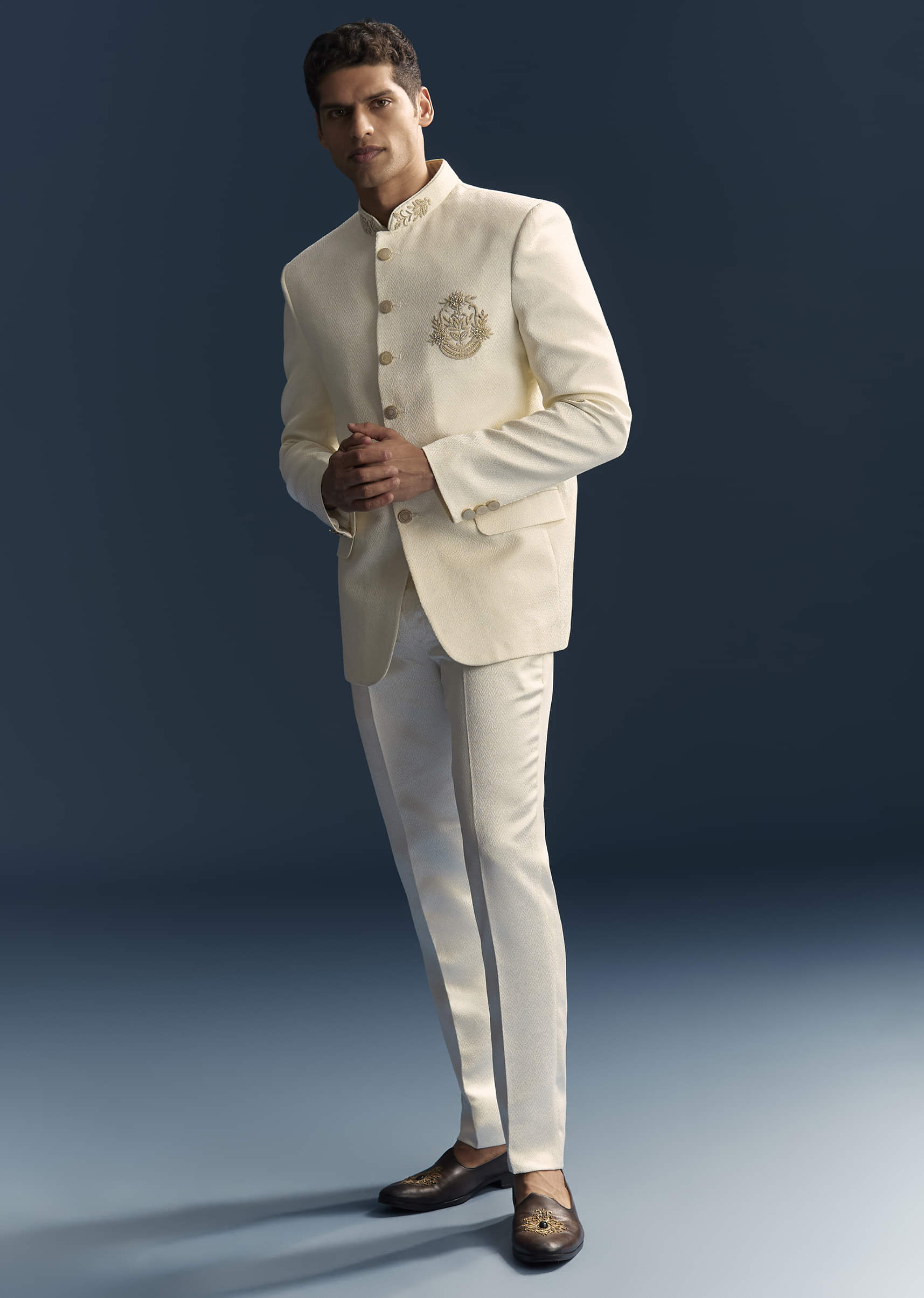 Cream Silk Jodhpuri Suit For Men With Heavy Hand Embroidery - Image 4
