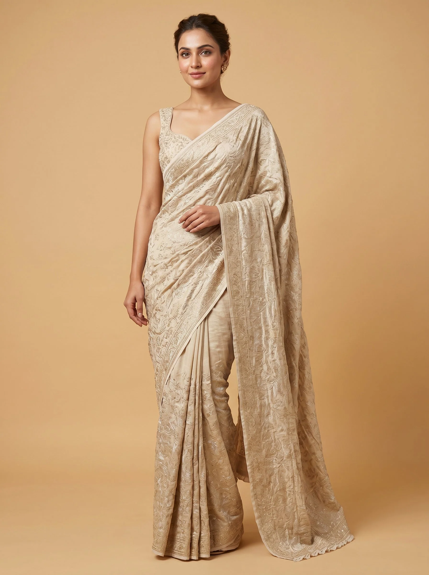 Cream Sleek Texture Handloom Saree