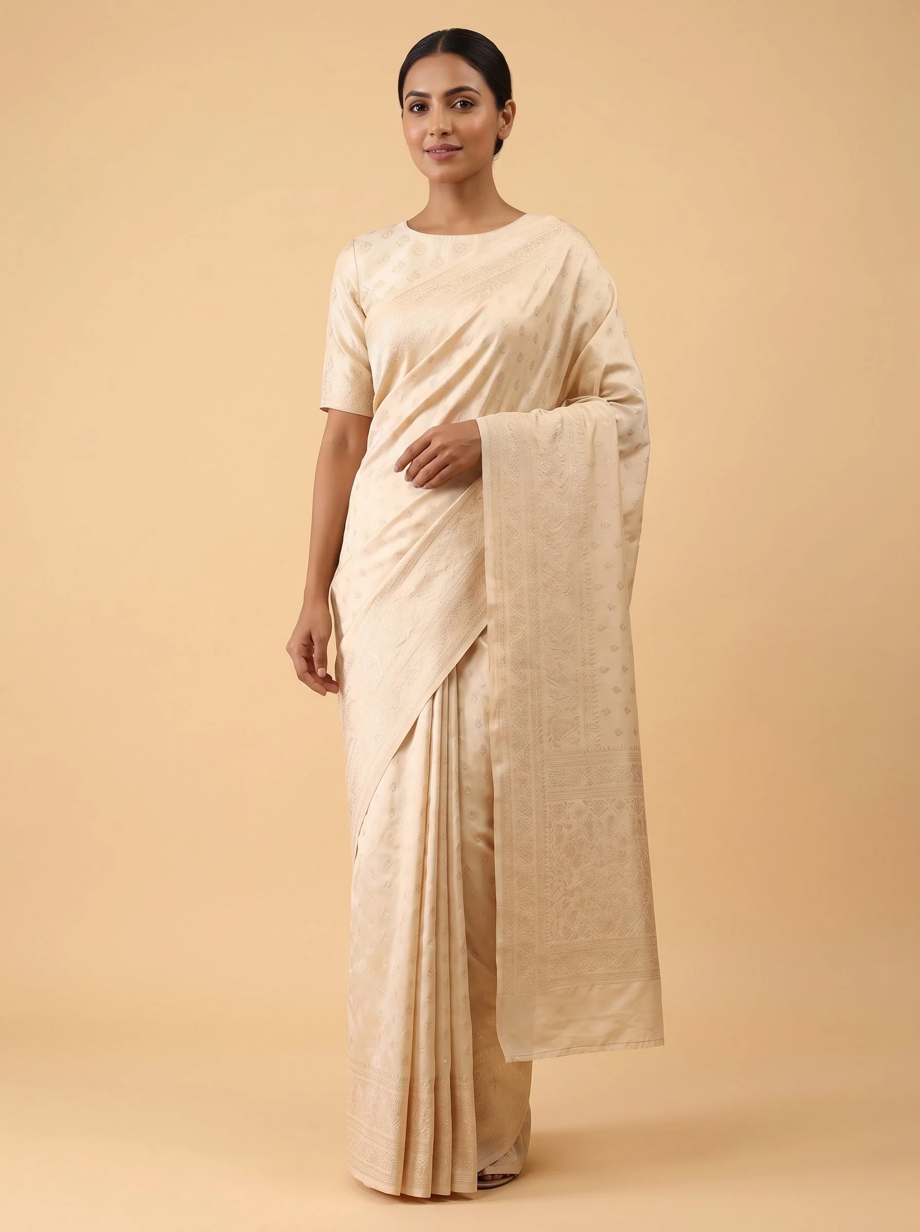 Cream Soft Ivory Handloom Saree
