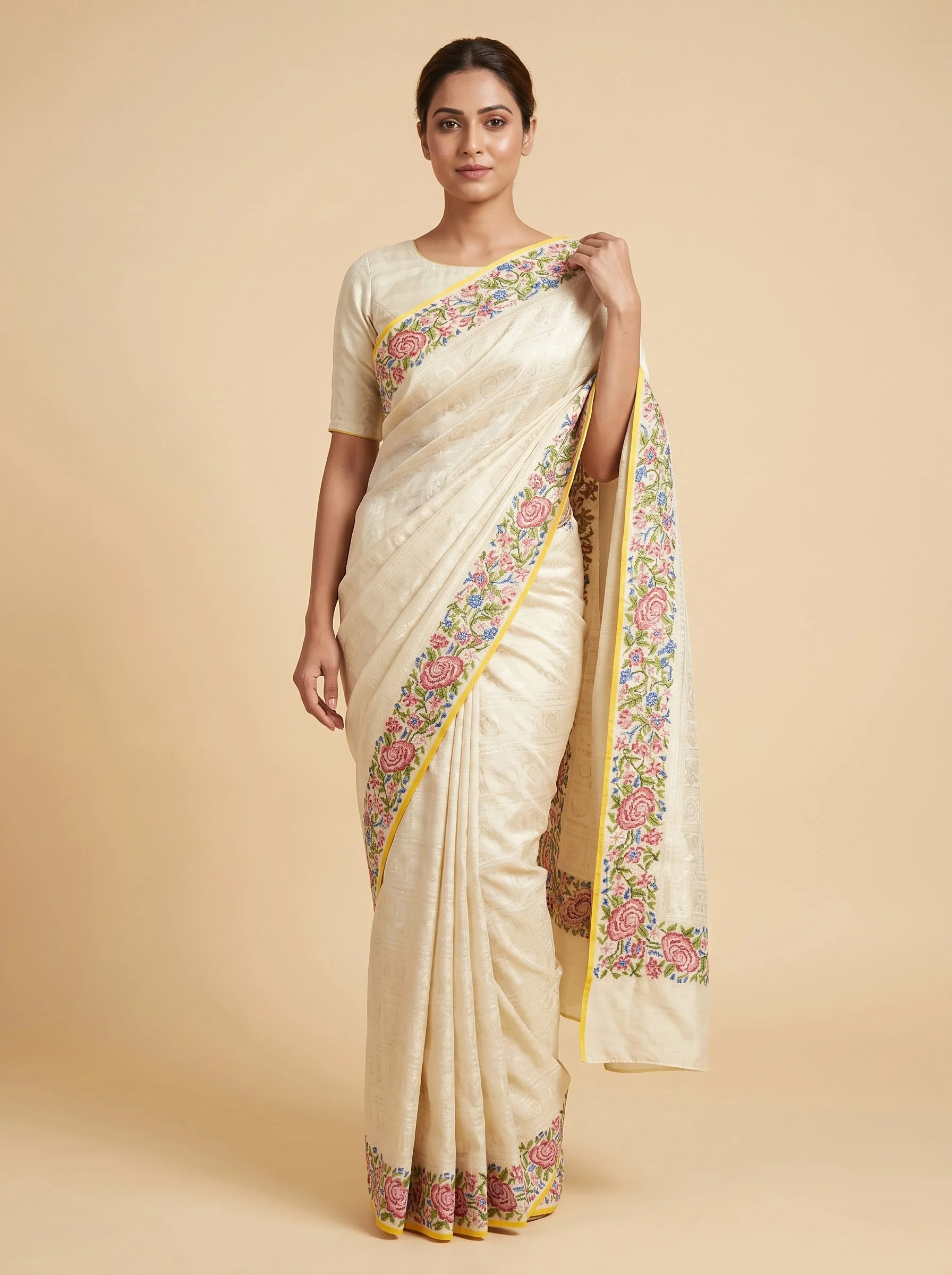 Cream Subtle Finish Handloom Saree