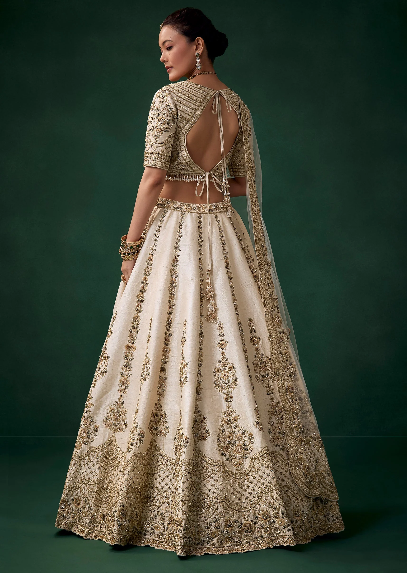 Cream Zari Embroidered Bridal Lehenga Sets - Image 2
