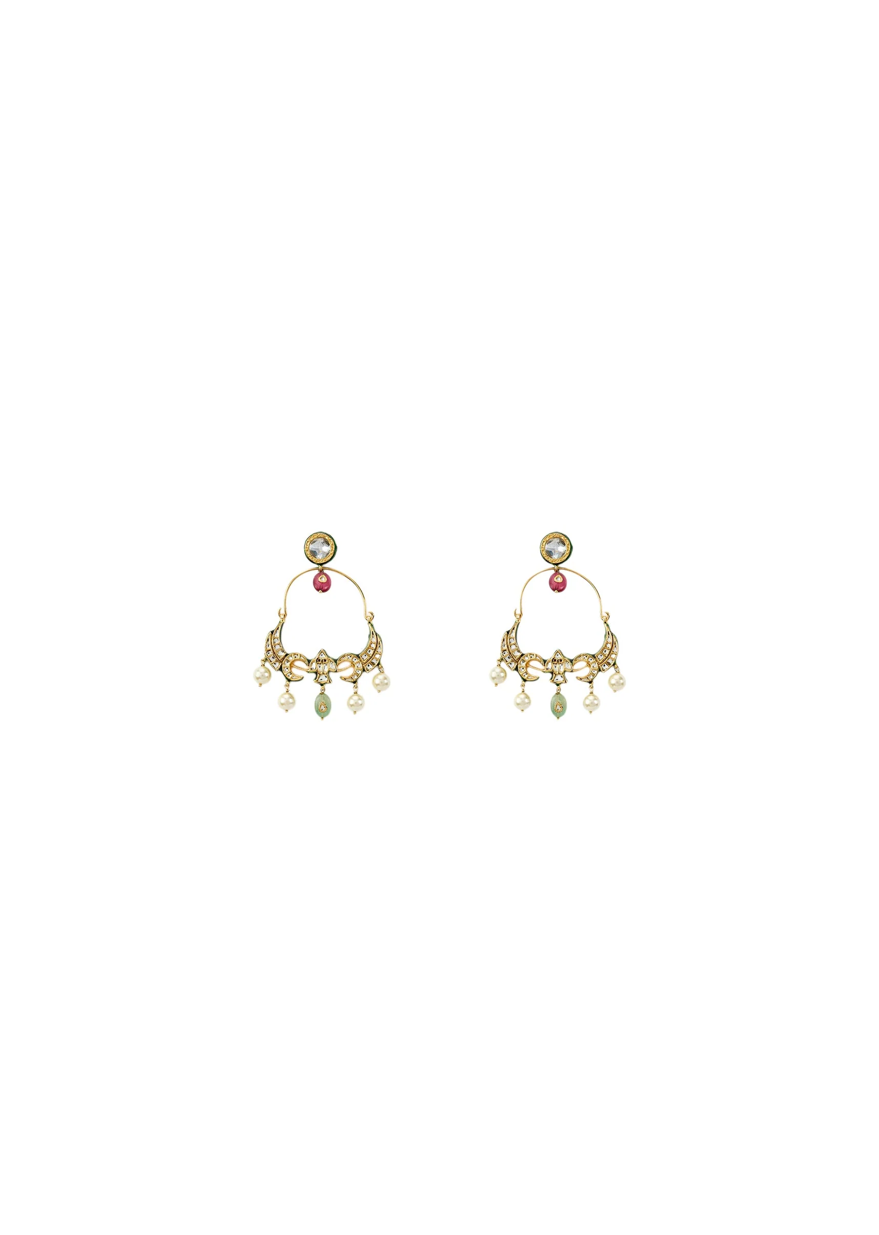 Crescent Motif Multicolored Kundan Polki Hoop Earrings - Image 2