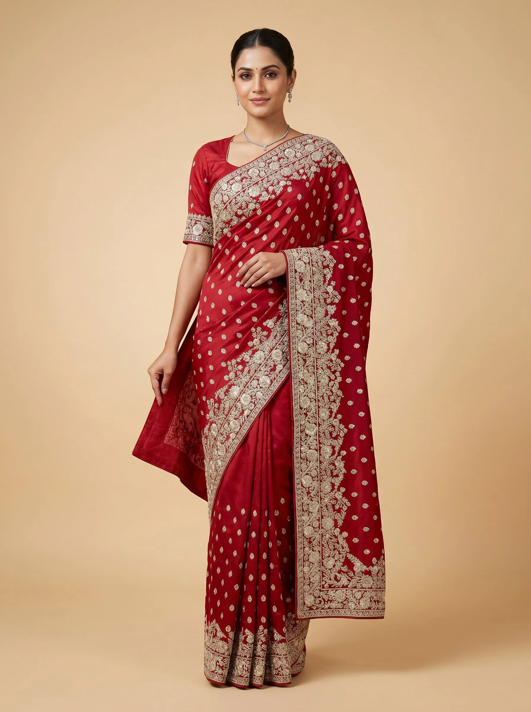 Crimson Dot Embroidered Saree
