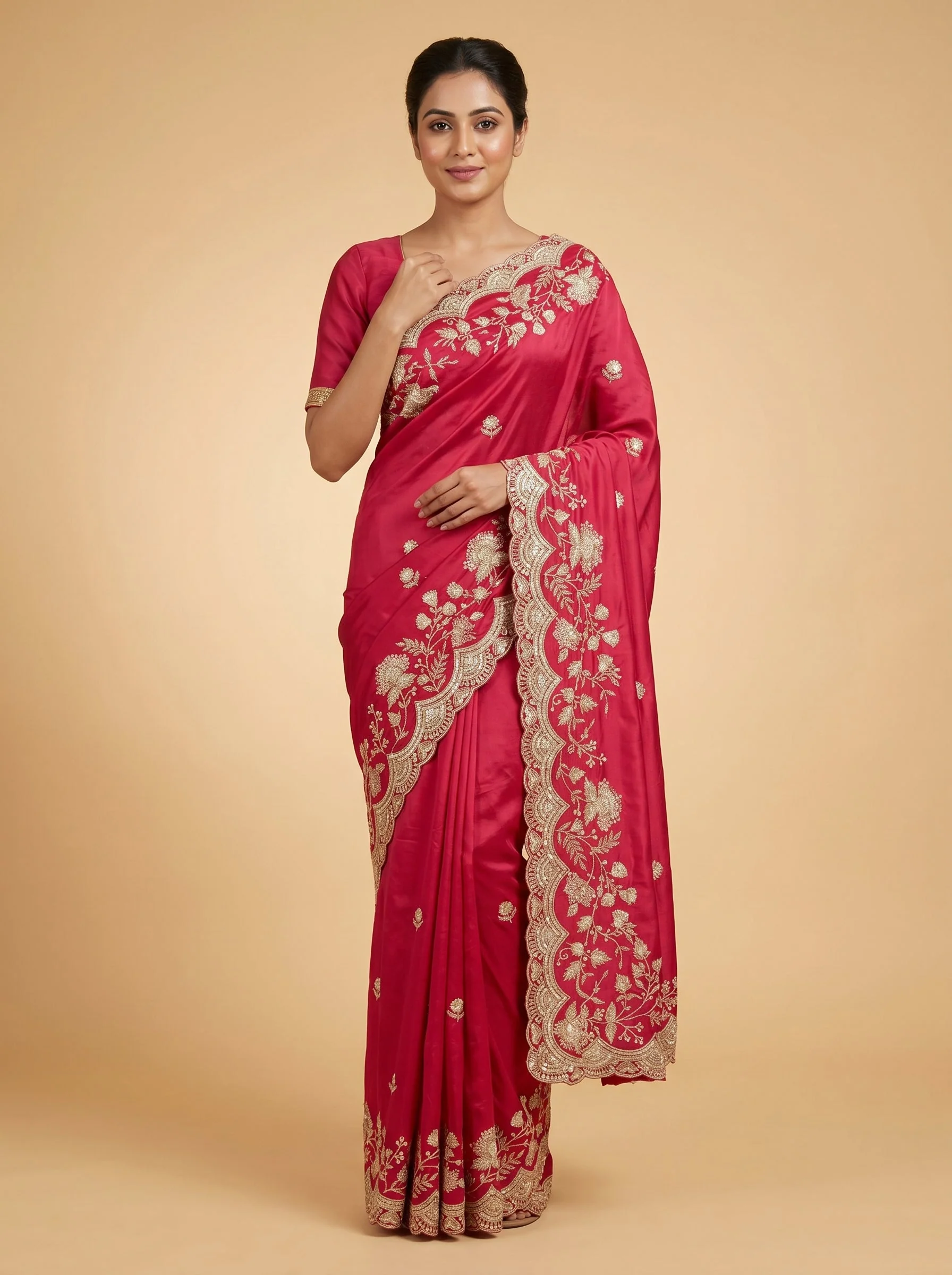 Crimson Luxe Allure Embroidered Saree