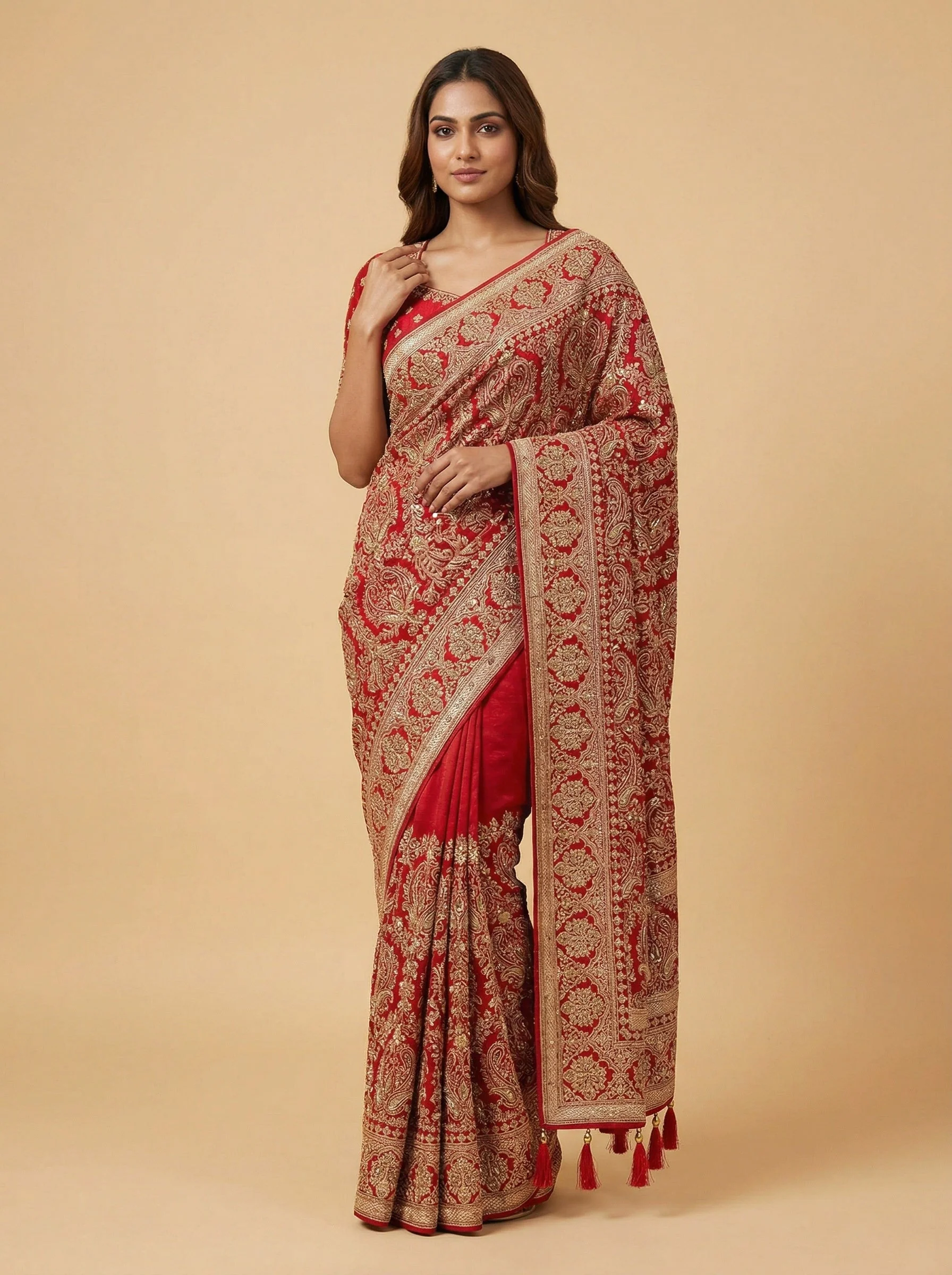Crimson Scarlet Red Embroidered Saree