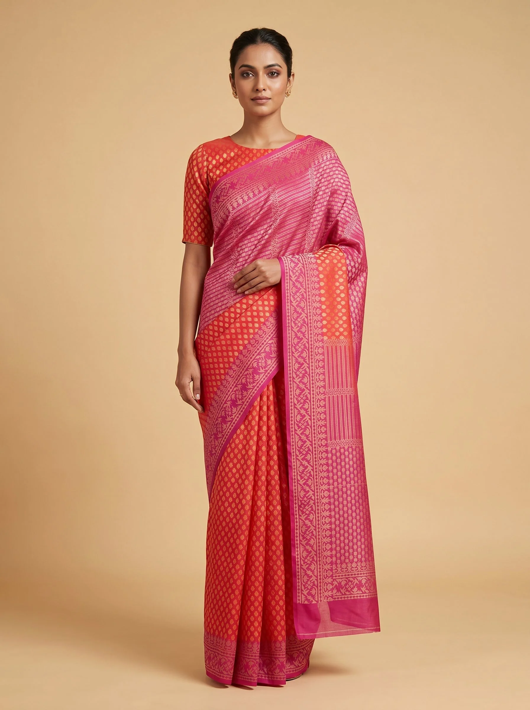 Crimson Silk Glow Saree