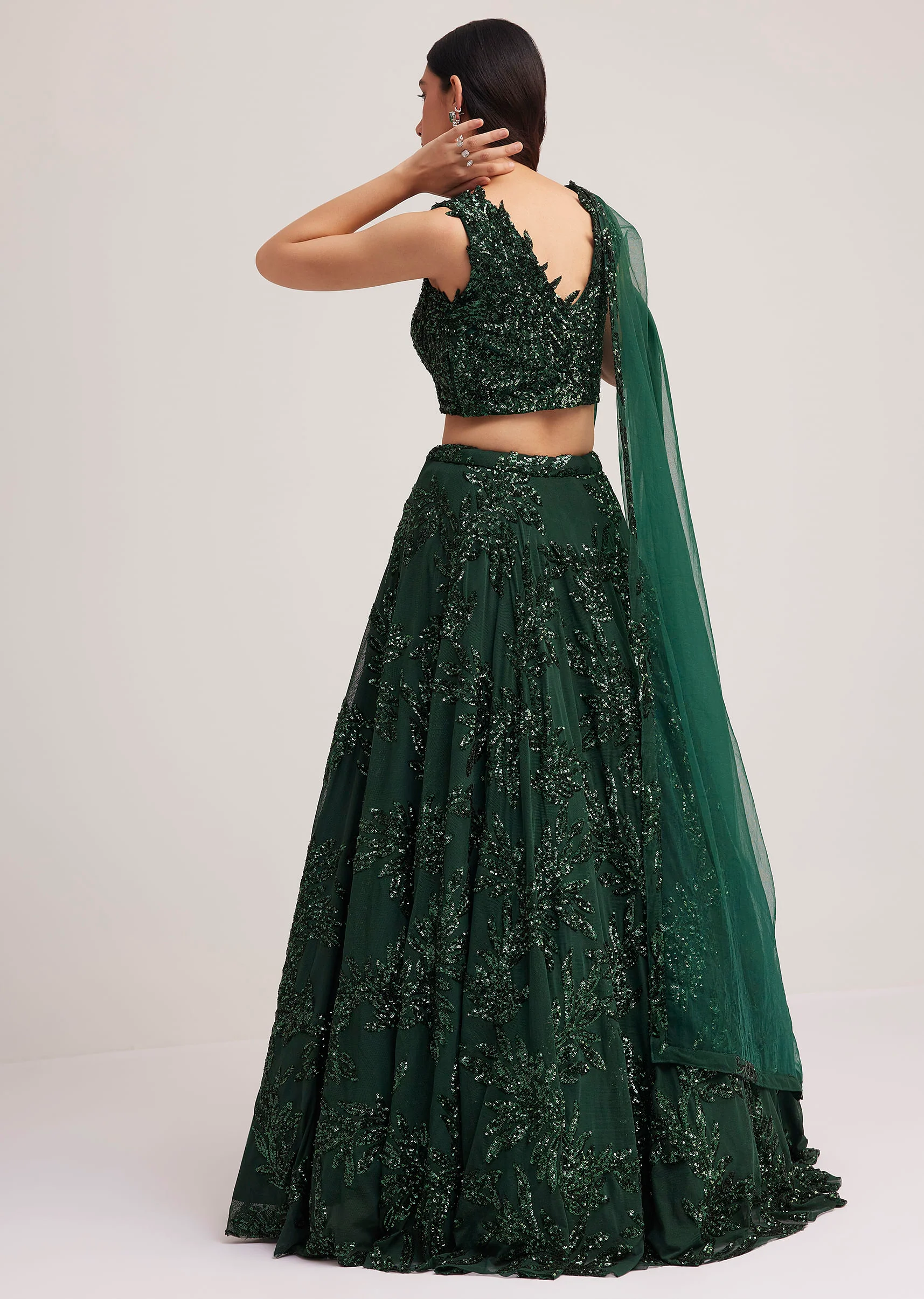Dark Green Sequin Embellished Lehenga Set - Image 5