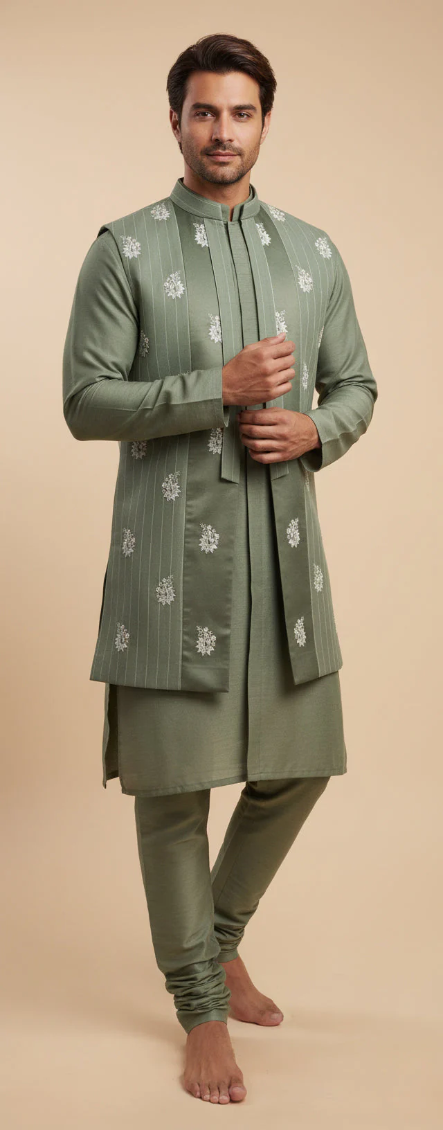 Dark Olive Jacket Kurta Set - Image 2