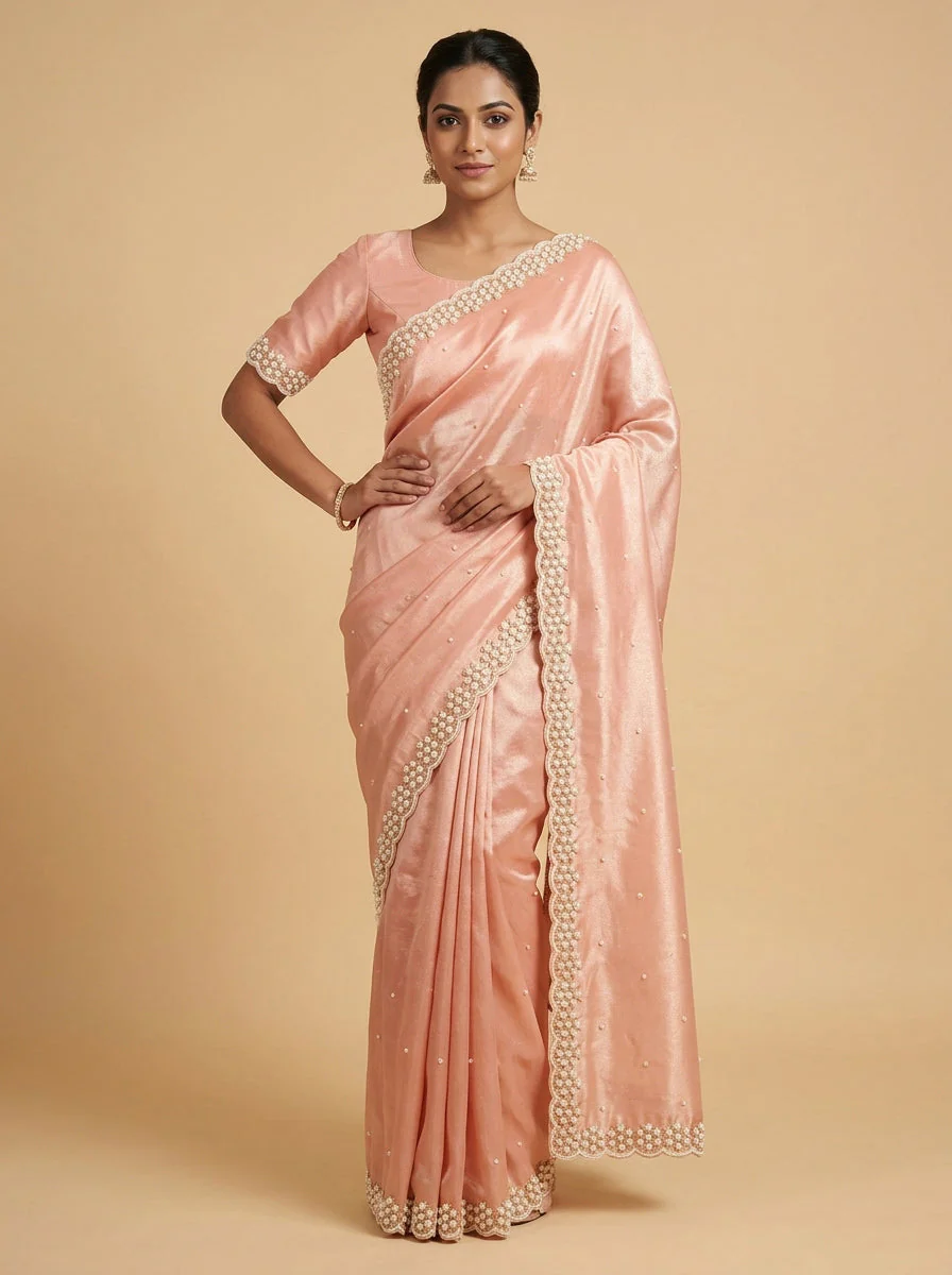 Dark Peach Opulent Embroidered Saree