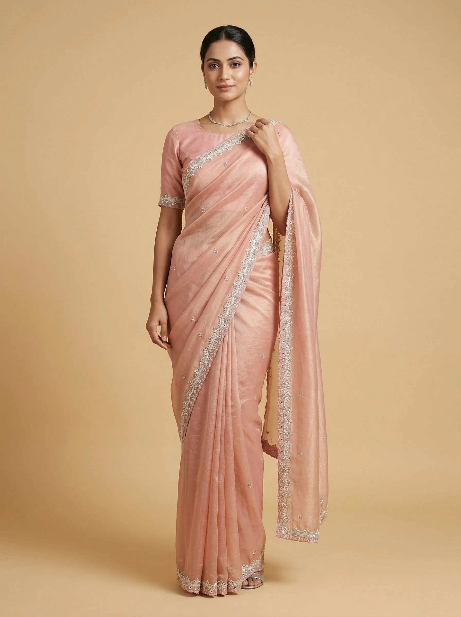 Dark Peach Regal Embroidered Saree