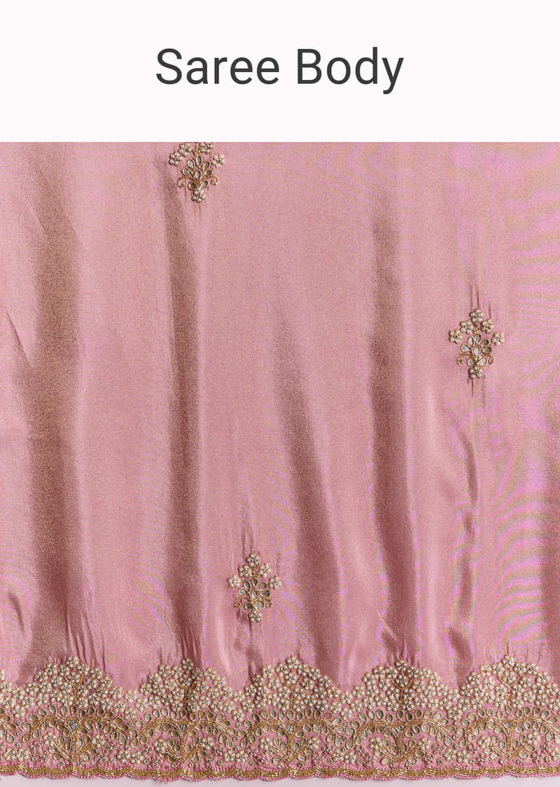 Dark Peach Tissue Saree With Gota Patti Embroidery - Image 9
