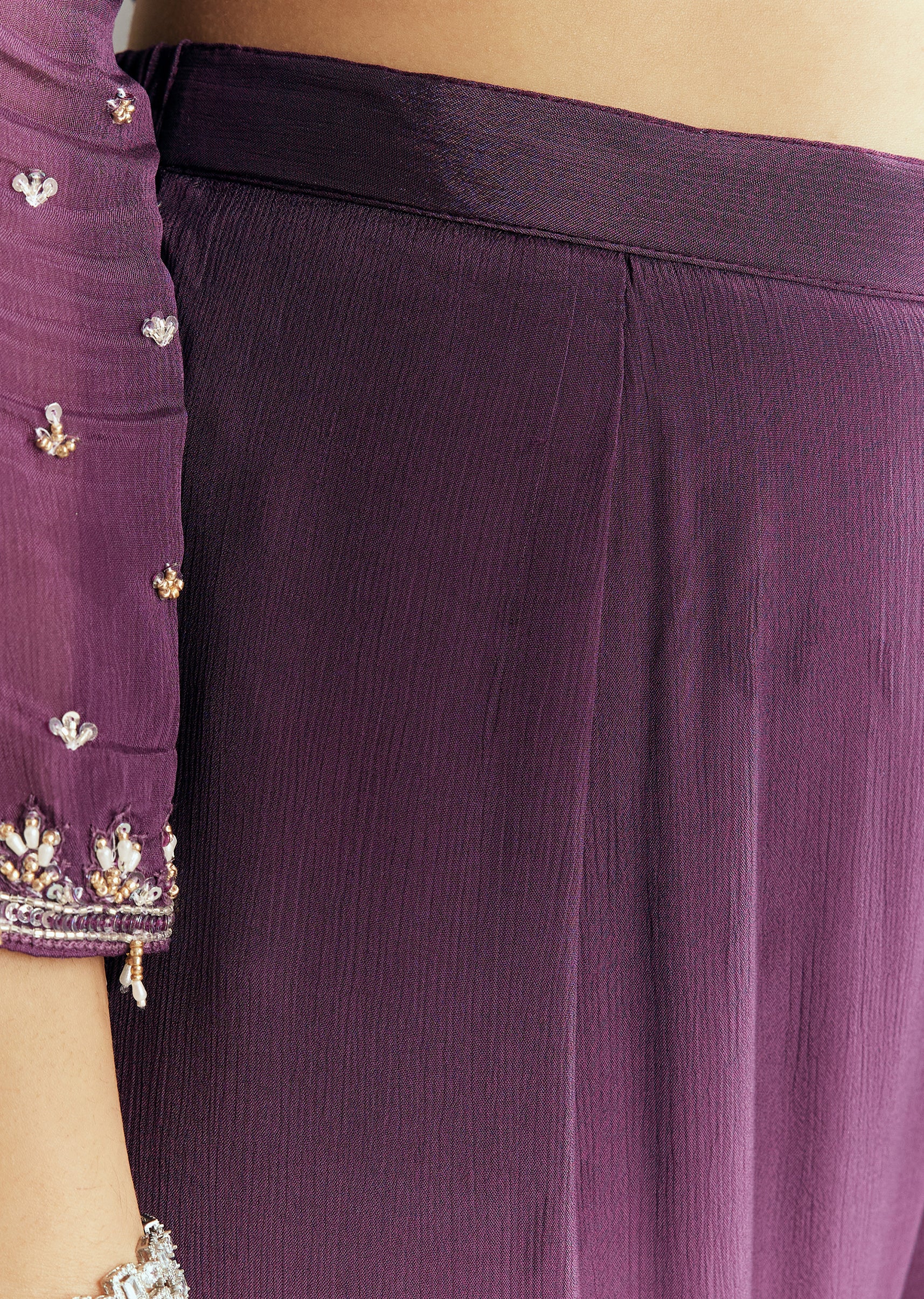 Dark Purple Chinon Sequin Work Kurta Sharara With Dupatta - Image 6