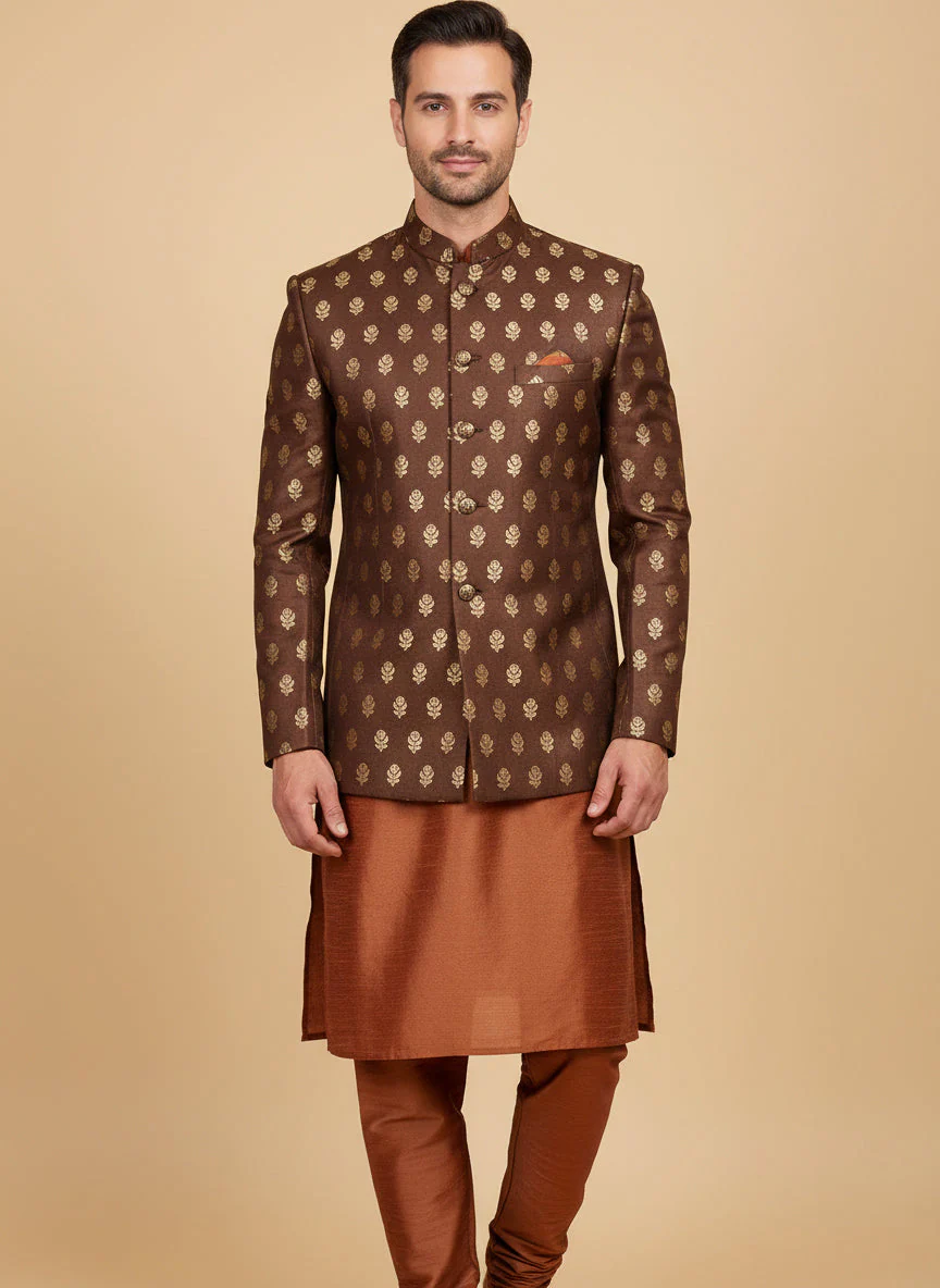 Deep Brown Jacket Kurta Set - Image 2