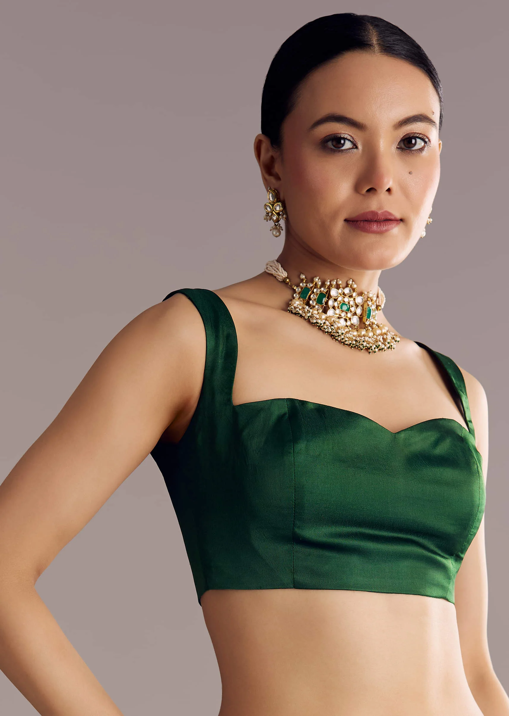 Deep Green Satin Bandhani Saree With Gota Work - Image 7