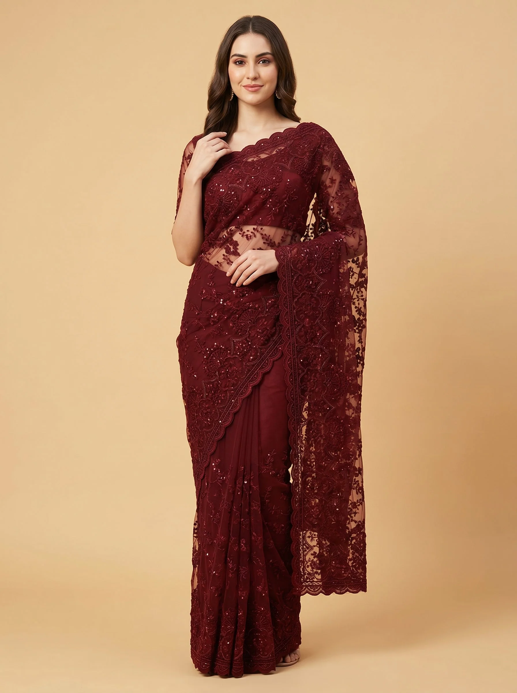 Deep Maroon Luster Saree