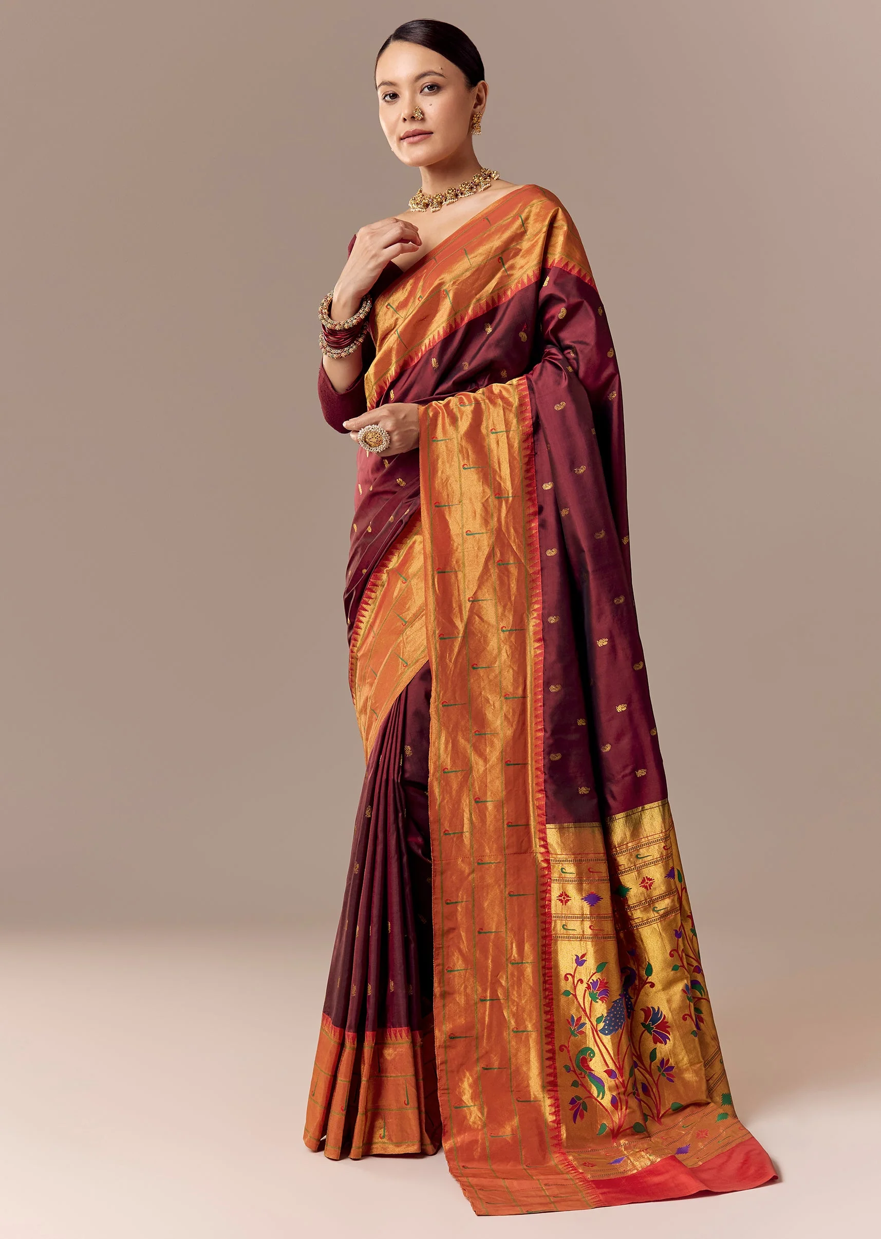 Deep Maroon Paithani Saree with Muniya Motif Border - Image 3