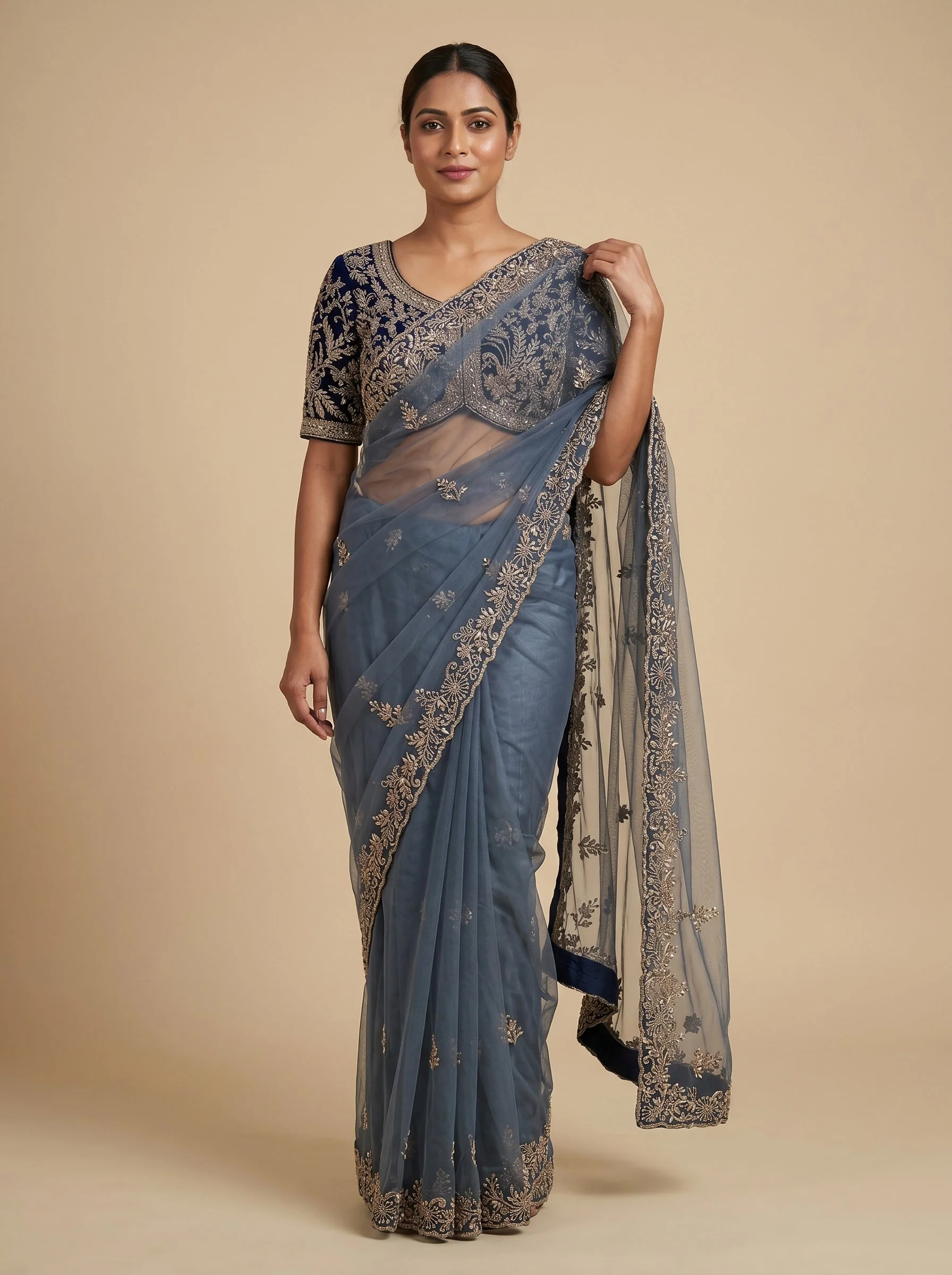 Deep Navy Elegance Saree