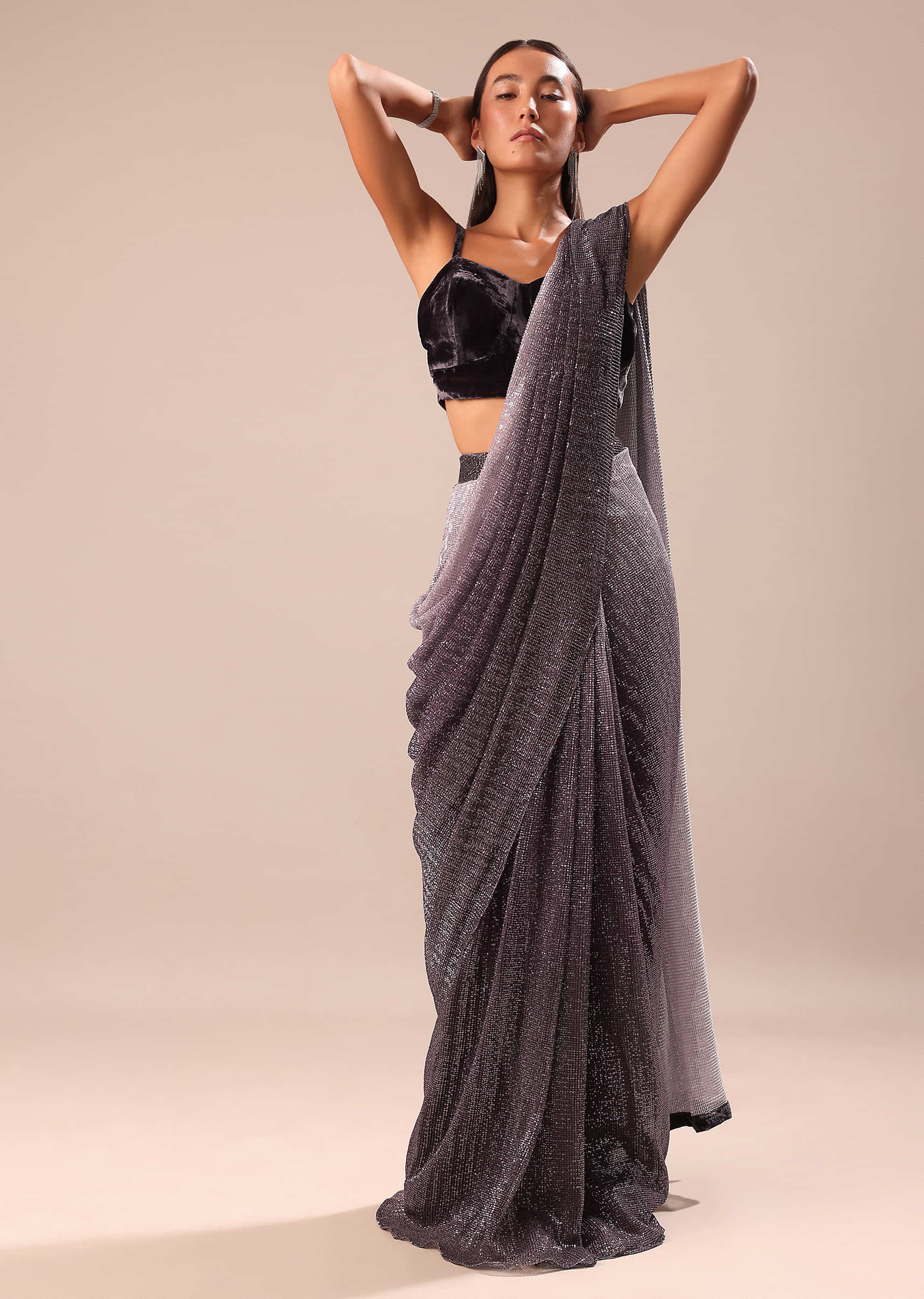 Deep Purple Ombre Shimmer Saree - Image 3