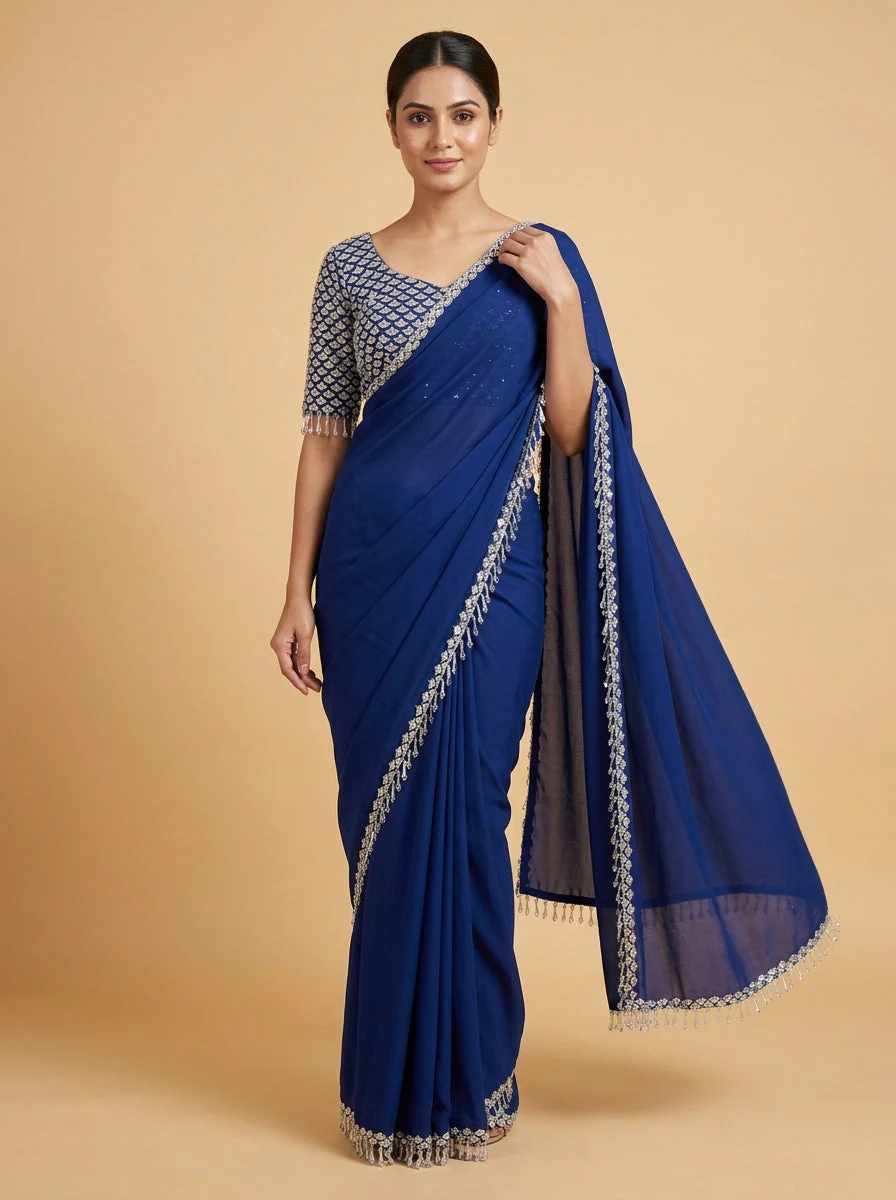 Denim Navy Blue Contemporary Saree
