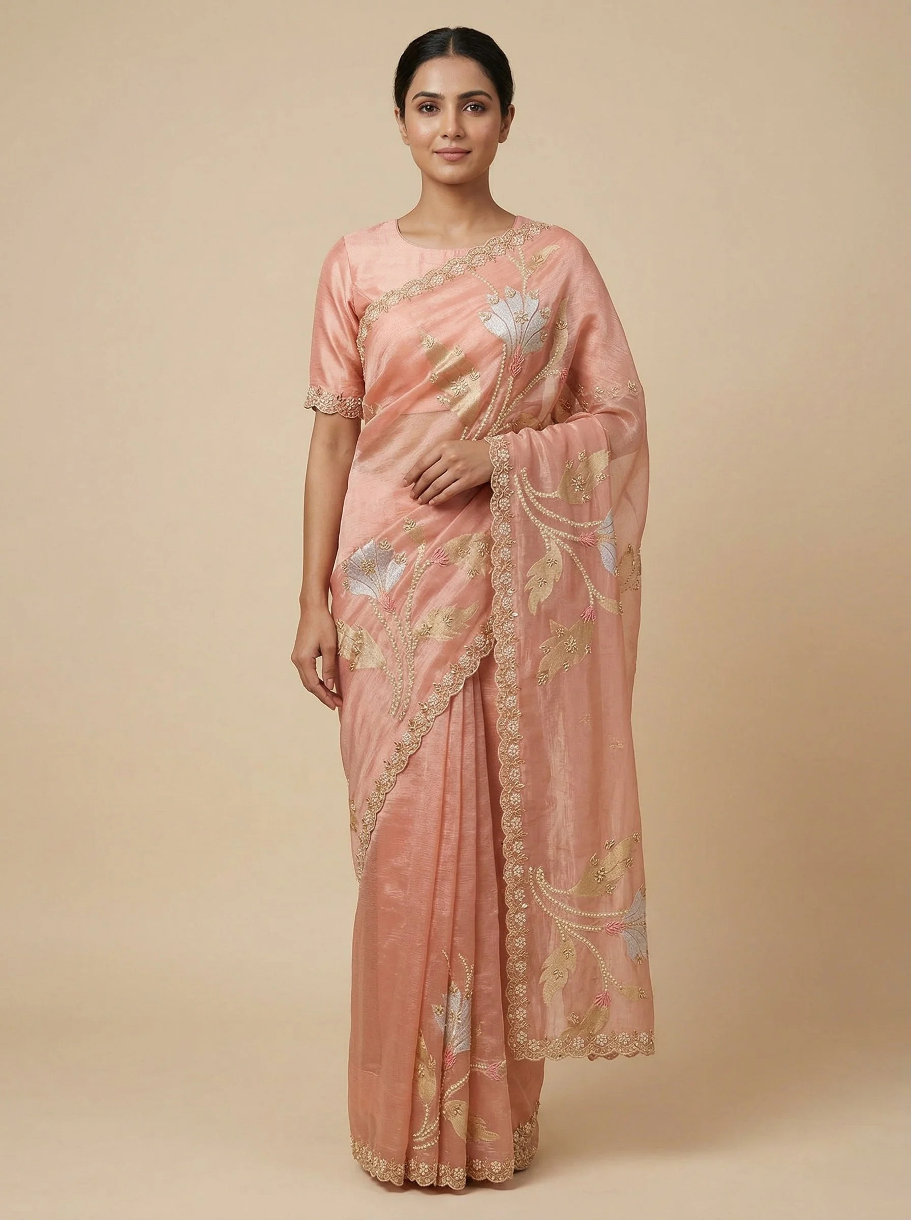 Dewy Rose Pink Embroidered Saree