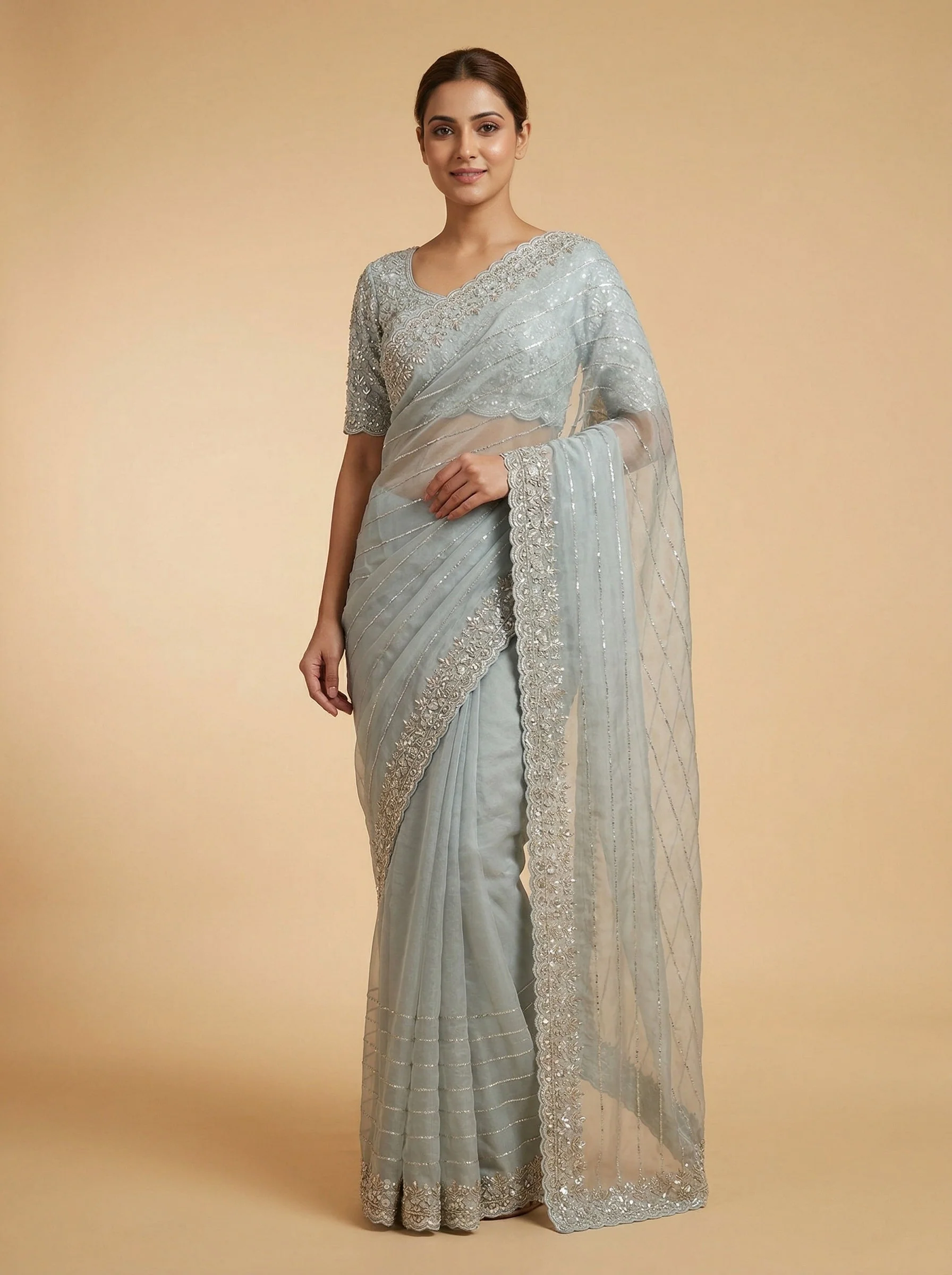 Doctor Blue Distinctive Embroidered Saree