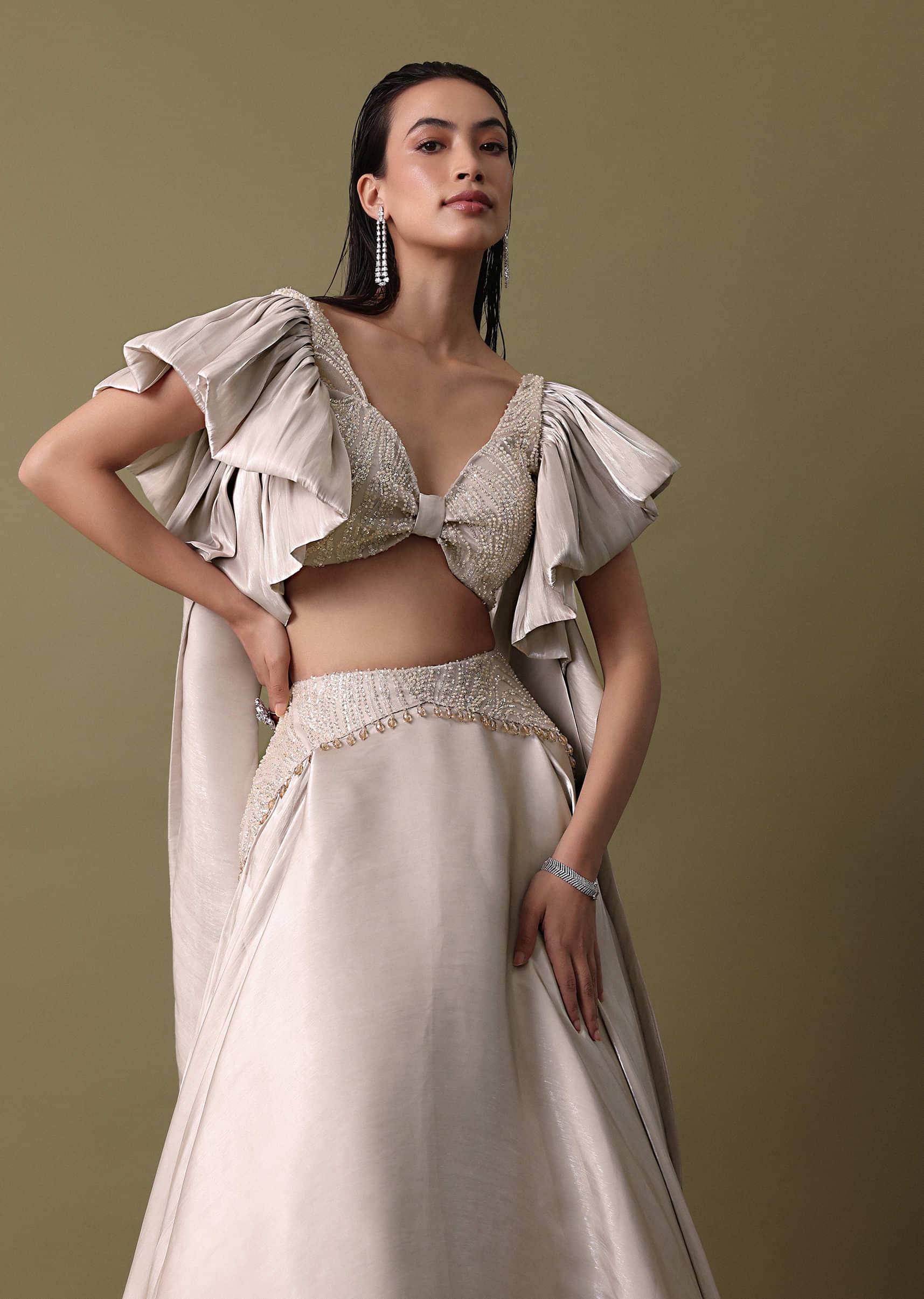Double Layered Skirt With Lilac Frill Blouse - Image 3