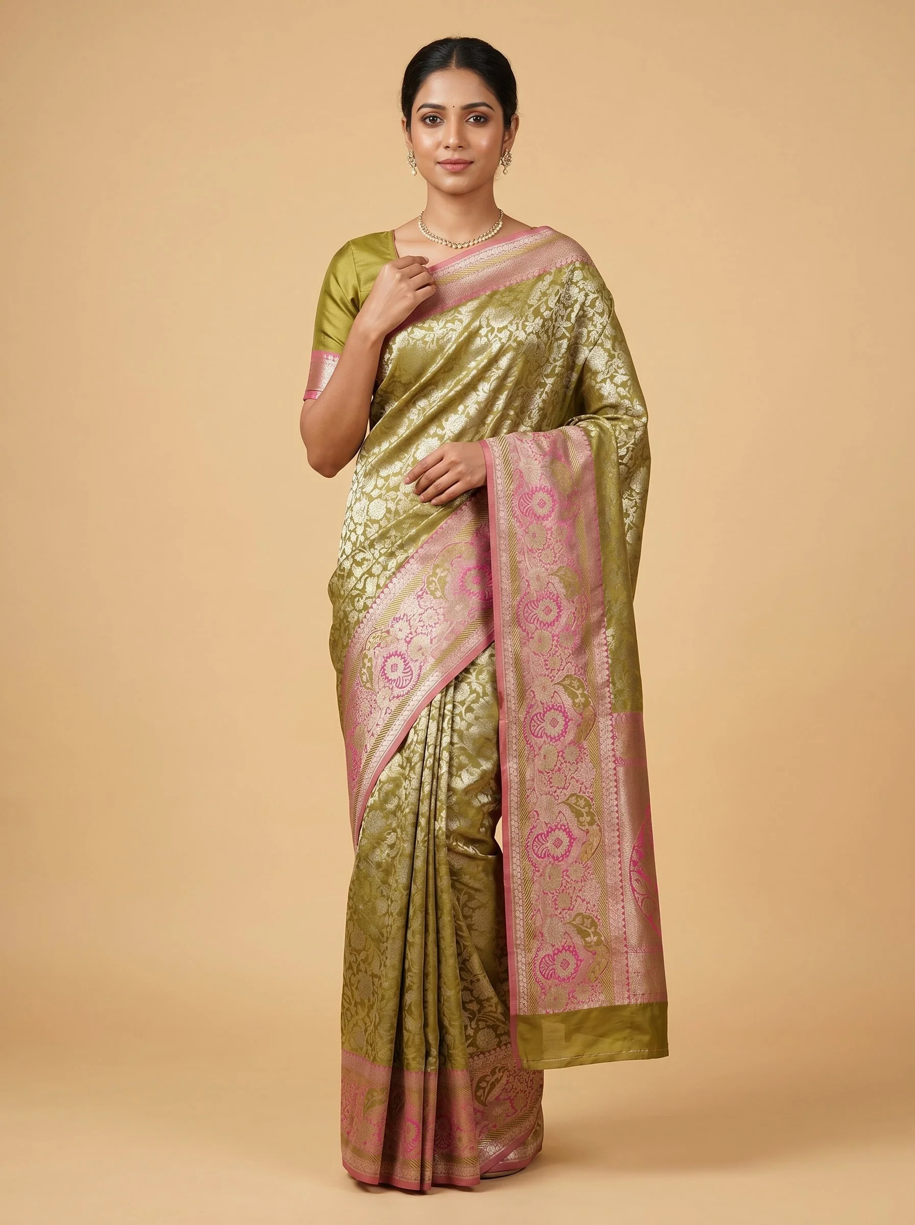 Dual Tone Gold Rani Handloom Saree