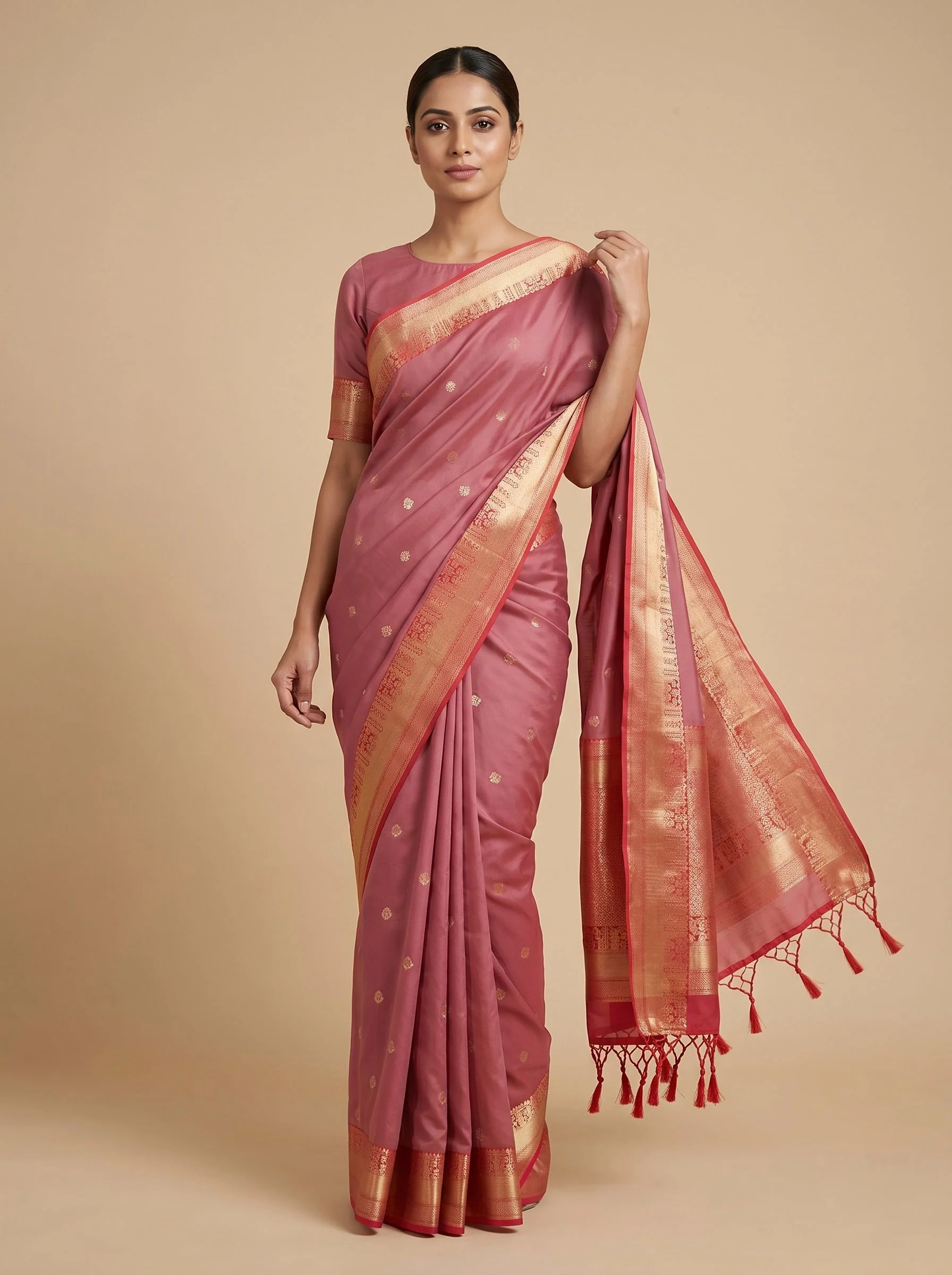Dusky Red Burnished Rouge Handloom Saree