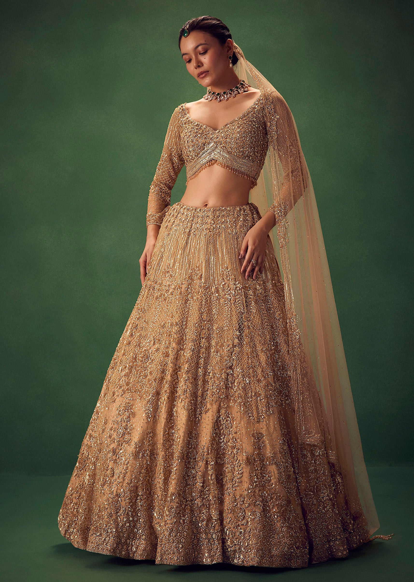 Dusty Gold Sequin Work Lehenga Set - Image 3