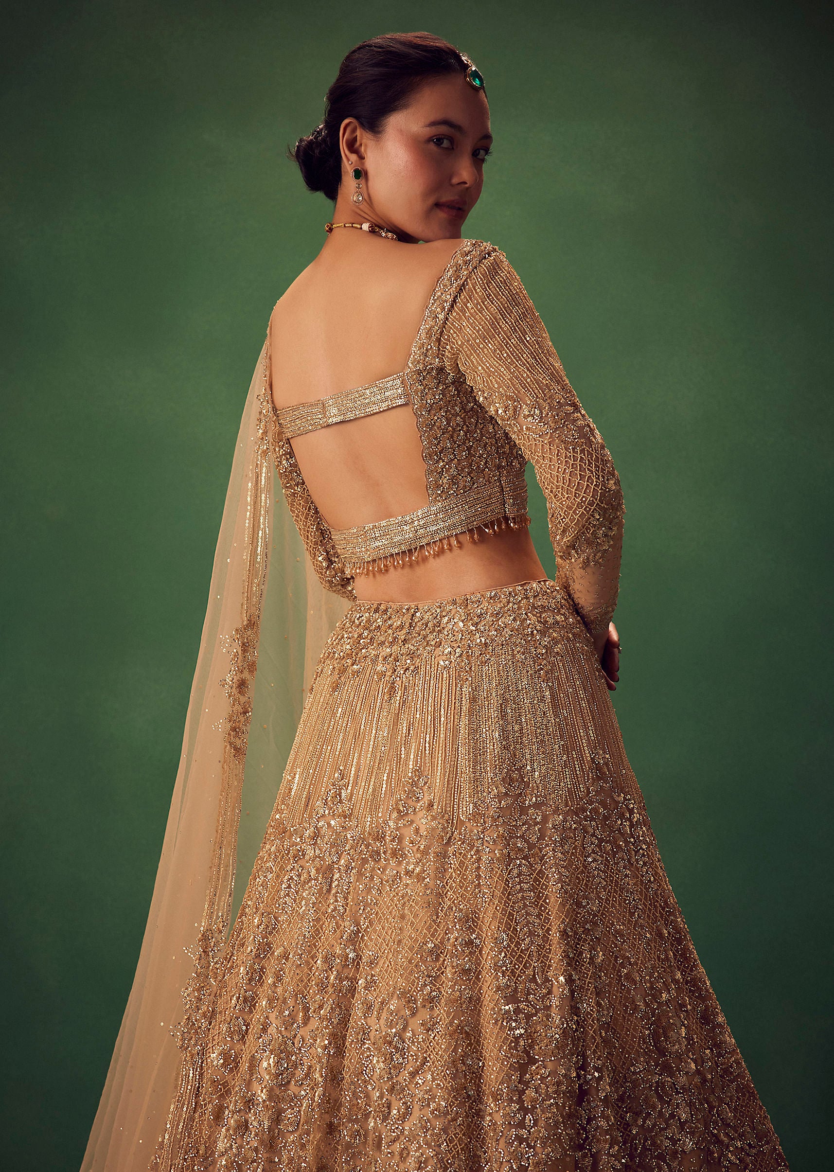 Dusty Gold Sequin Work Lehenga Set - Image 4
