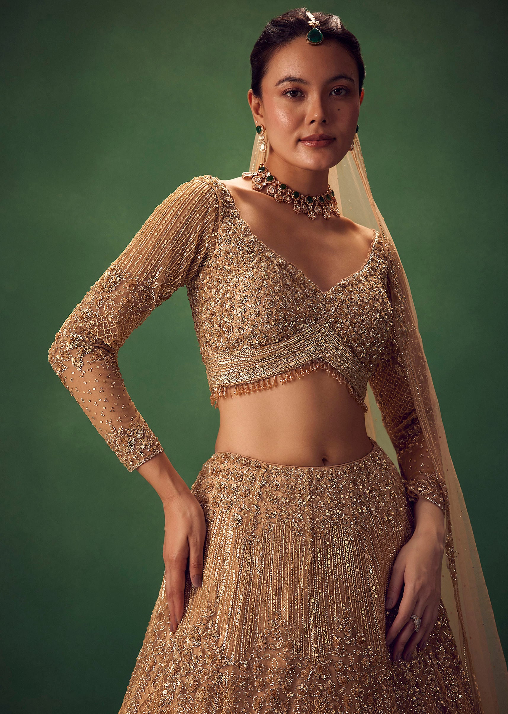 Dusty Gold Sequin Work Lehenga Set - Image 5