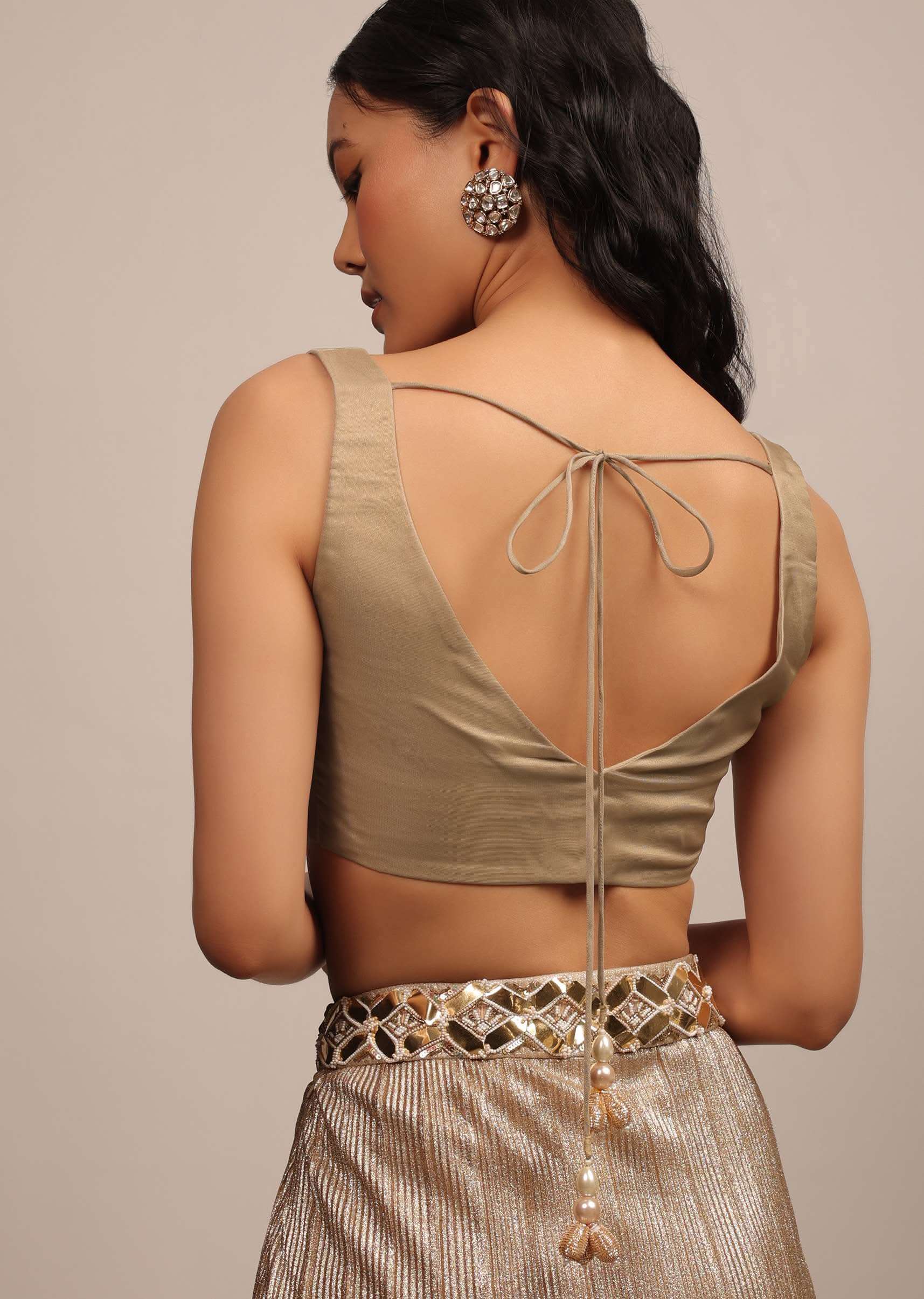Dusty Gold Sleeveless Blouse In Jute Organza Fabric With A Sweetheart Neckline - Image 2
