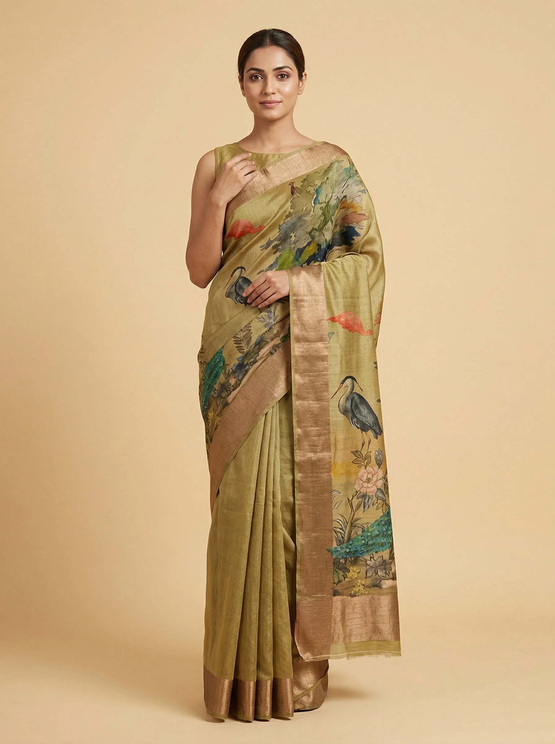 Dusty Green Printed Everyday Saree