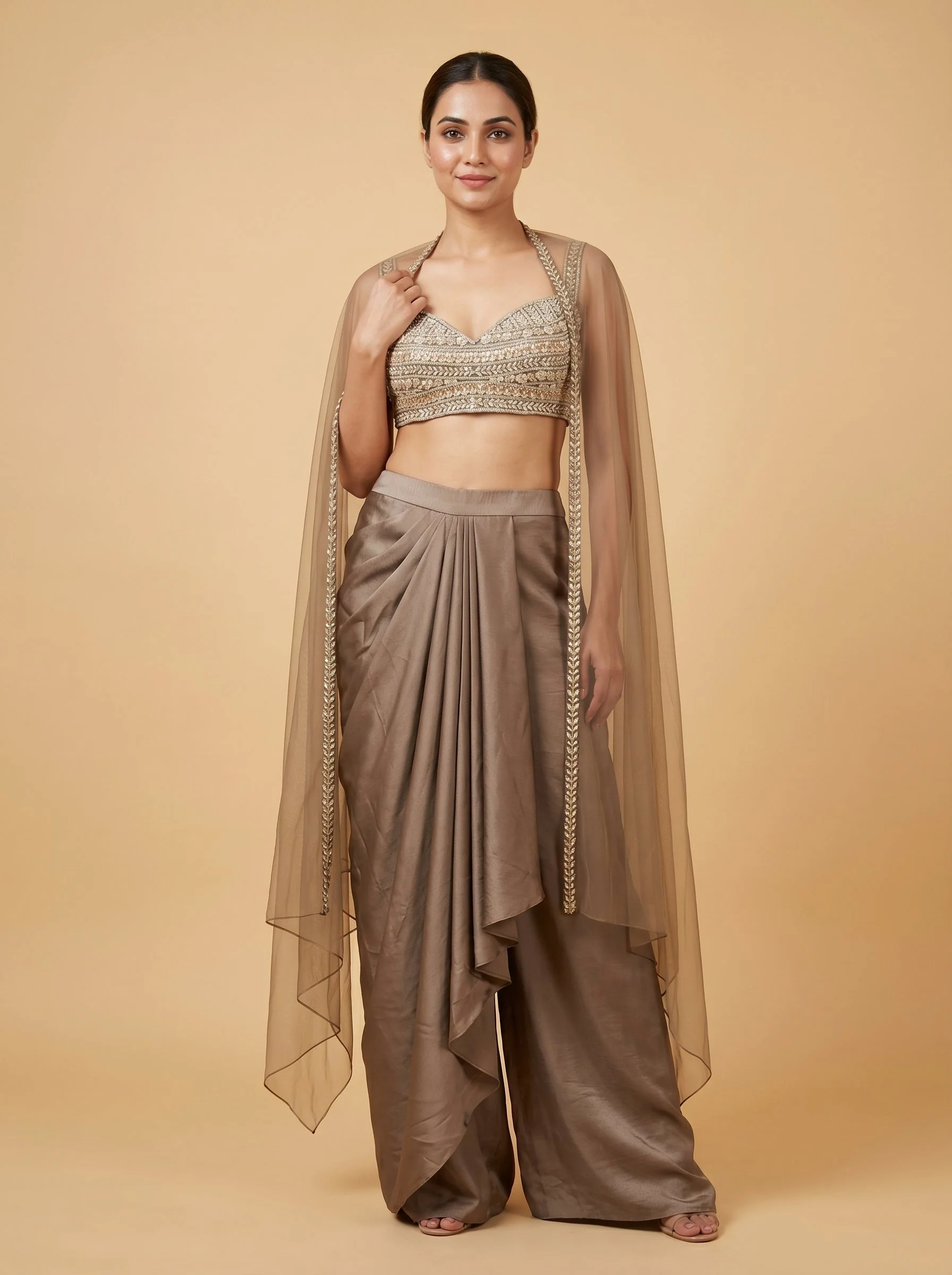 Dusty Pearl Drape Dhoti Set